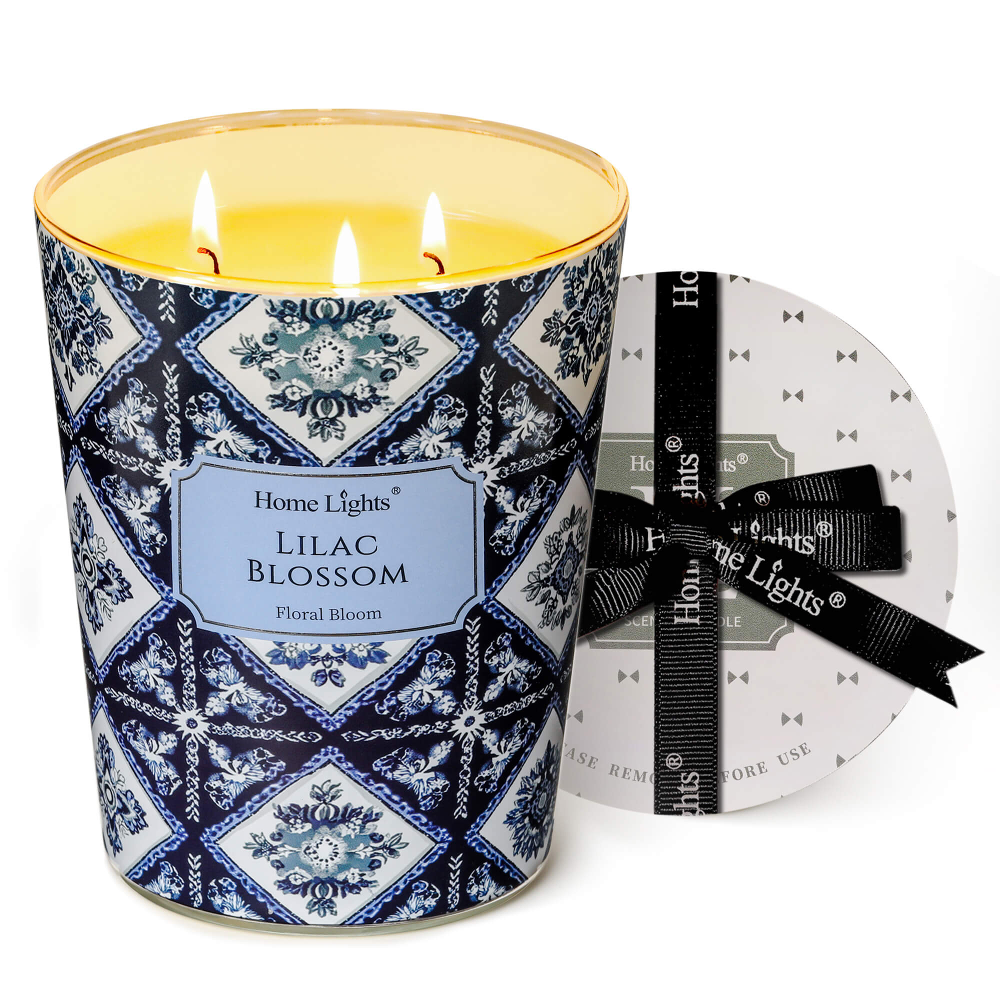 Picture of HomeLights Lilac Blossom Scented Candles | 34oz Soy Candles Bohemian Natural Textures 3-Wick Large Candle Jars | Ideal Candle Gifts for Events, Home Decor Stress, Relief & Relaxation