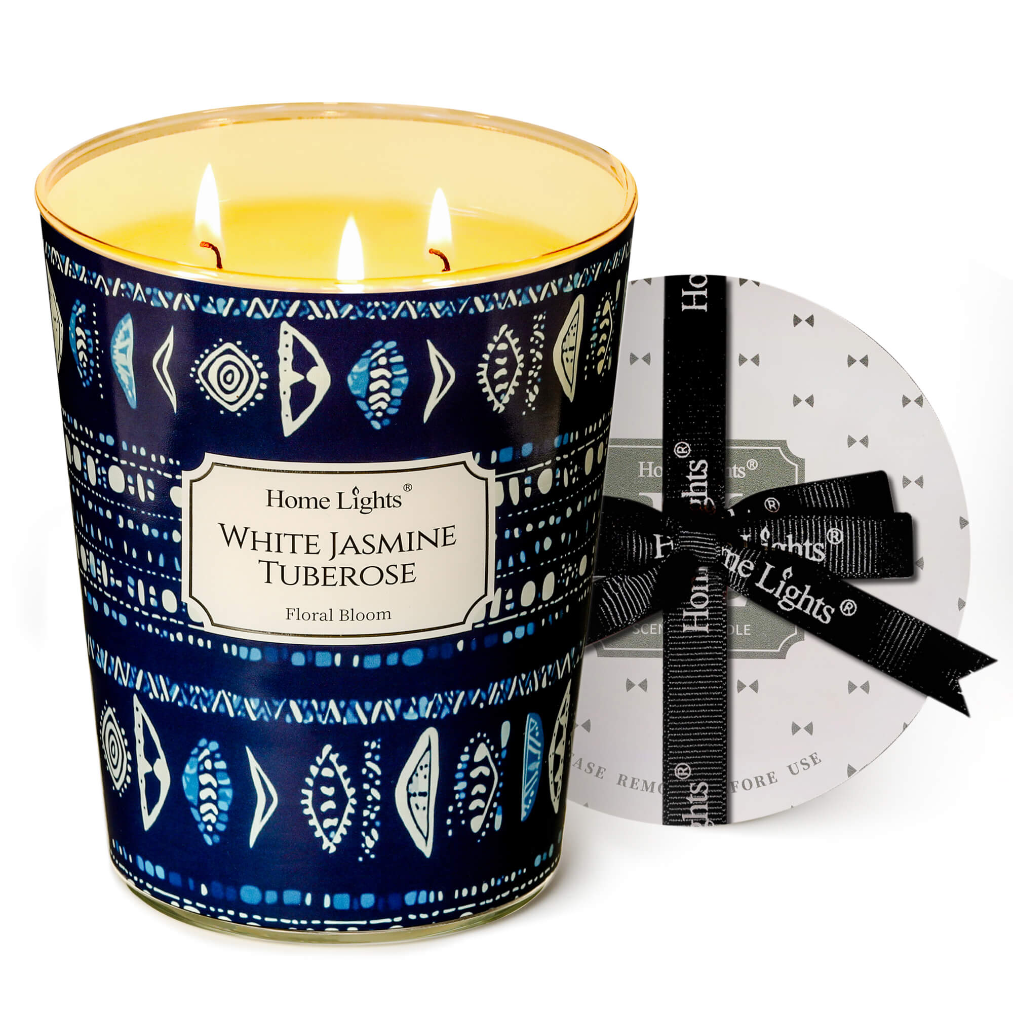 Picture of HomeLights Scented Candles for Women & Men, 34oz Candle Jars Aromatherapy 3-Wick Candle, Ideal for Bohemian Natural Textures Home Decor and Gifts, White Jasmine Tuberose