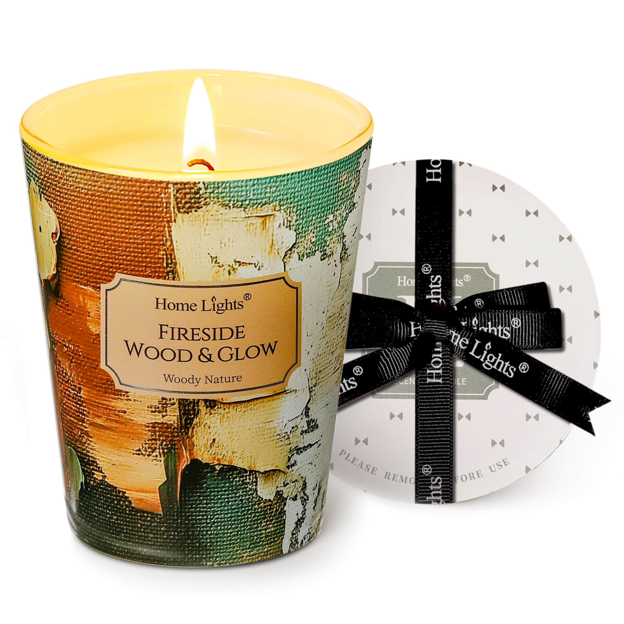 Picture of HomeLights 1-Wick Candles for Home Scented - 6.7oz Soy Wax Blend Candle Long-Lasting Fragrance, Industrial Chic Home Decor and Housewarming Gifts, Fireside Wood & Glow