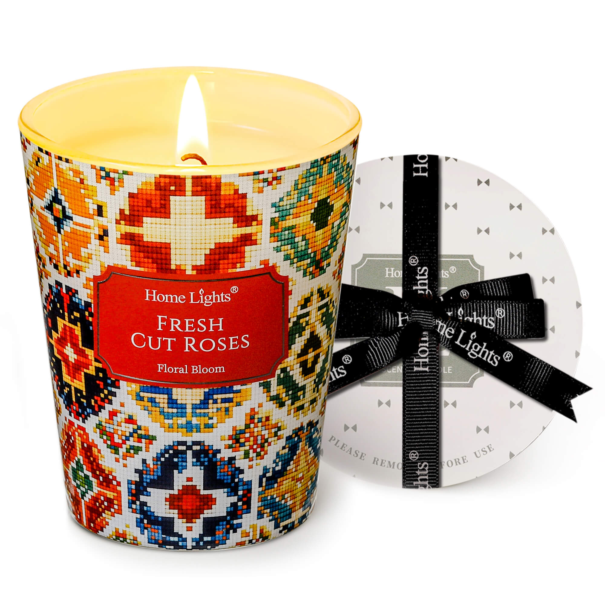 Picture of HomeLights Large jar Candle | 1-Wick Long-Lasting Scented Candles, 6.7oz Natural Soy Wax Candle for Home Scented, Bohemian Natural Textures Gifts for Women & Men, Fresh Cut Roses