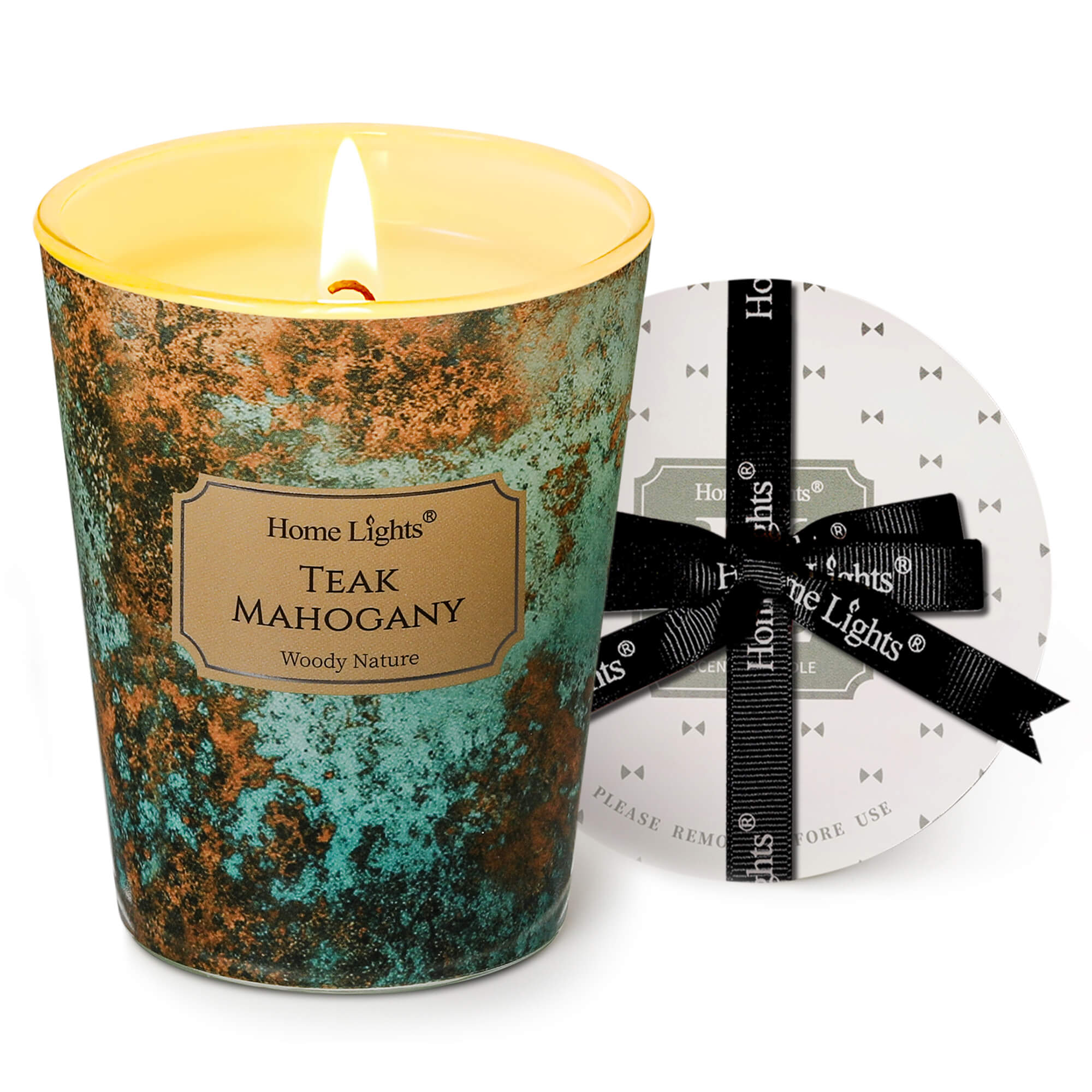 Picture of HomeLights Large jar Candle | 1-Wick Long-Lasting Scented Candles, 6.7oz Natural Soy Wax Candle for Home Scented, Industrial Chic Gifts for Women & Men, Teak Mahogany