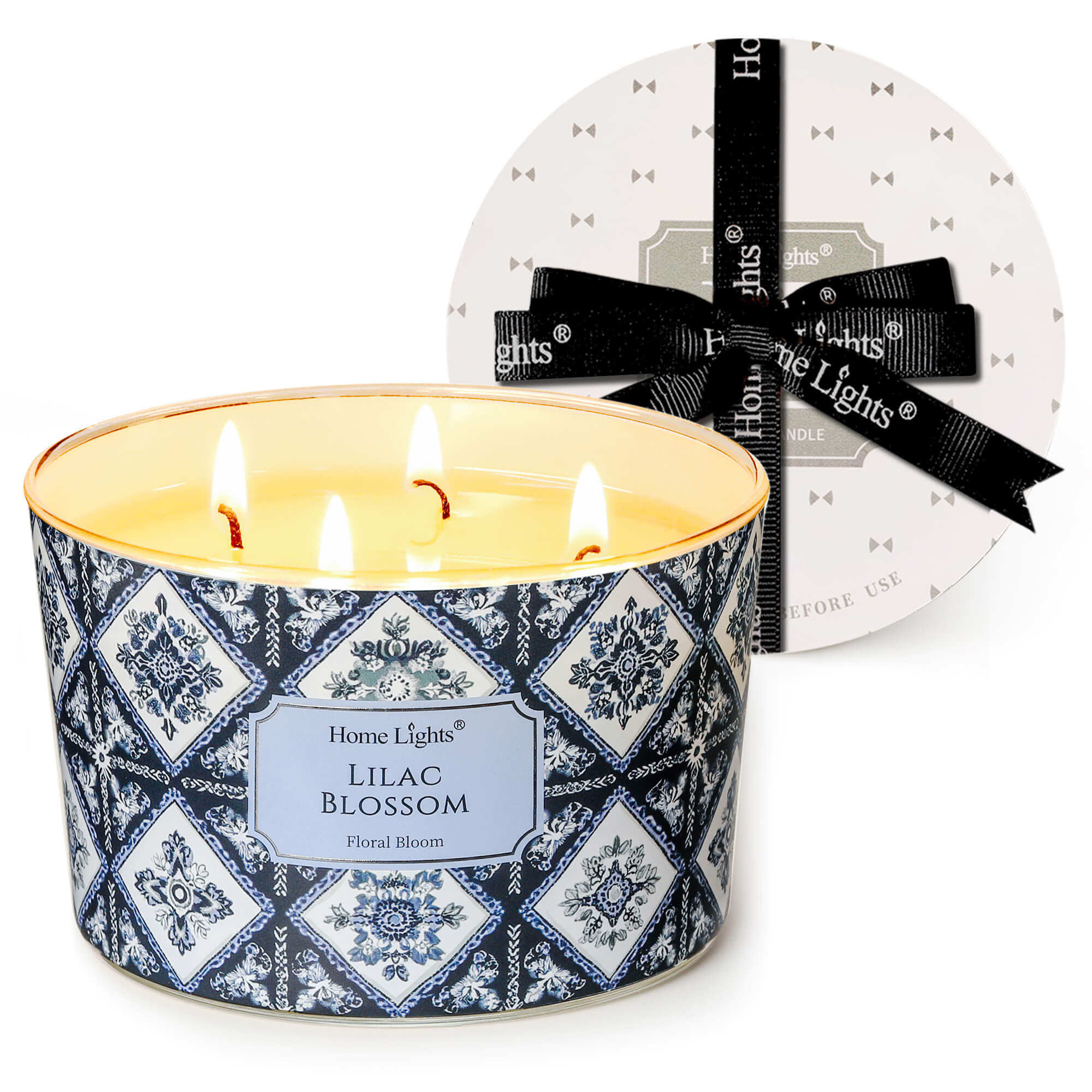 Picture of HomeLights 4-Wick Candles for Home Scented - 18oz Soy Wax Blend Candle Long-Lasting Fragrance, Bohemian Natural Textures Home Decor and Housewarming Gifts, Lilac Blossom