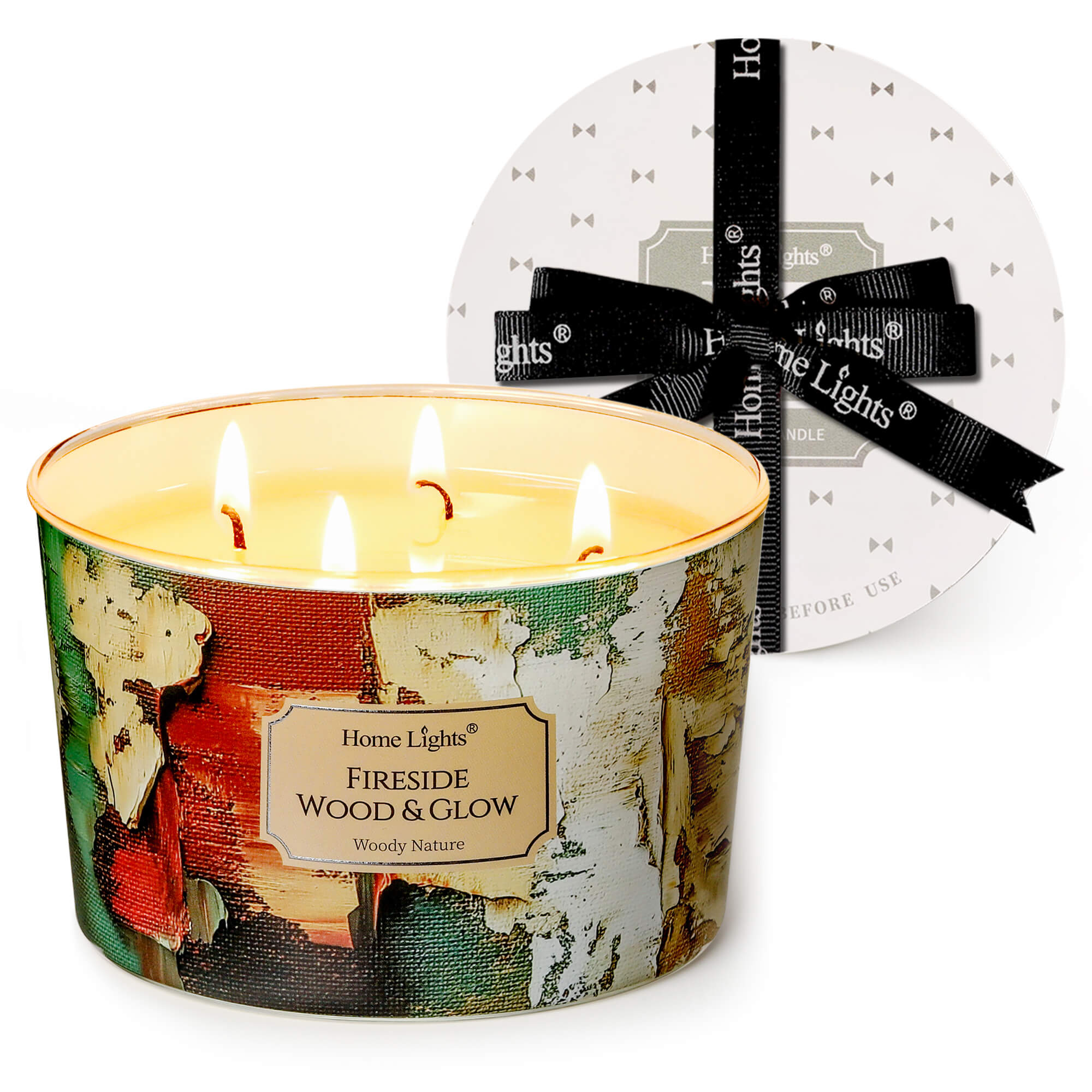 Picture of HomeLights 4-Wick Candles for Home Scented - 18oz Soy Wax Blend Candle Long-Lasting Fragrance, Industrial Chic Home Decor and Housewarming Gifts, Fireside Wood & Glow