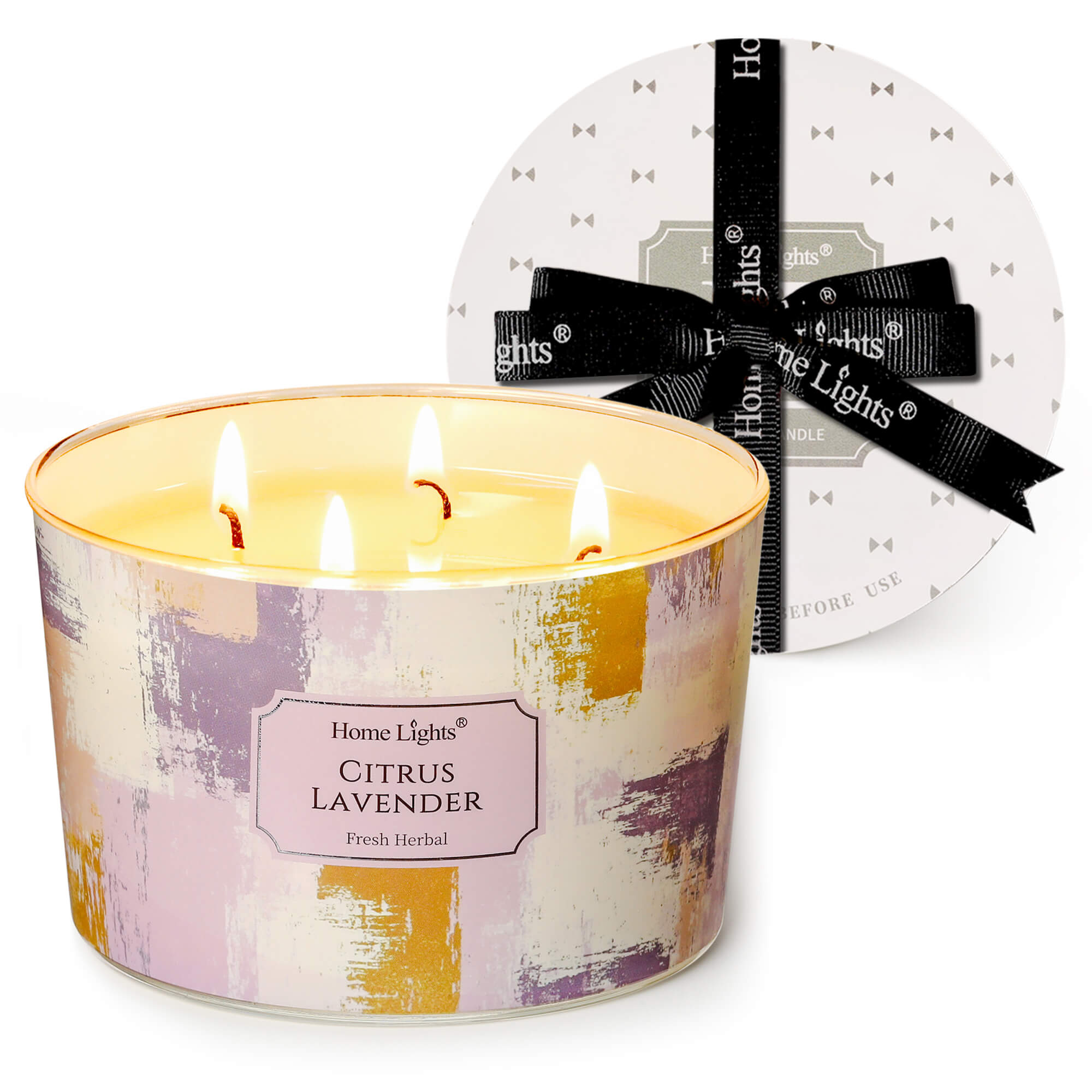Picture of HomeLights Citrus Lavender Scented Candles | 18oz Soy Candles Scandinavian Minimalist Design 4-Wick Large Candle Jars | Ideal Candle Gifts for Events, Home Decor Stress, Relief & Relaxation