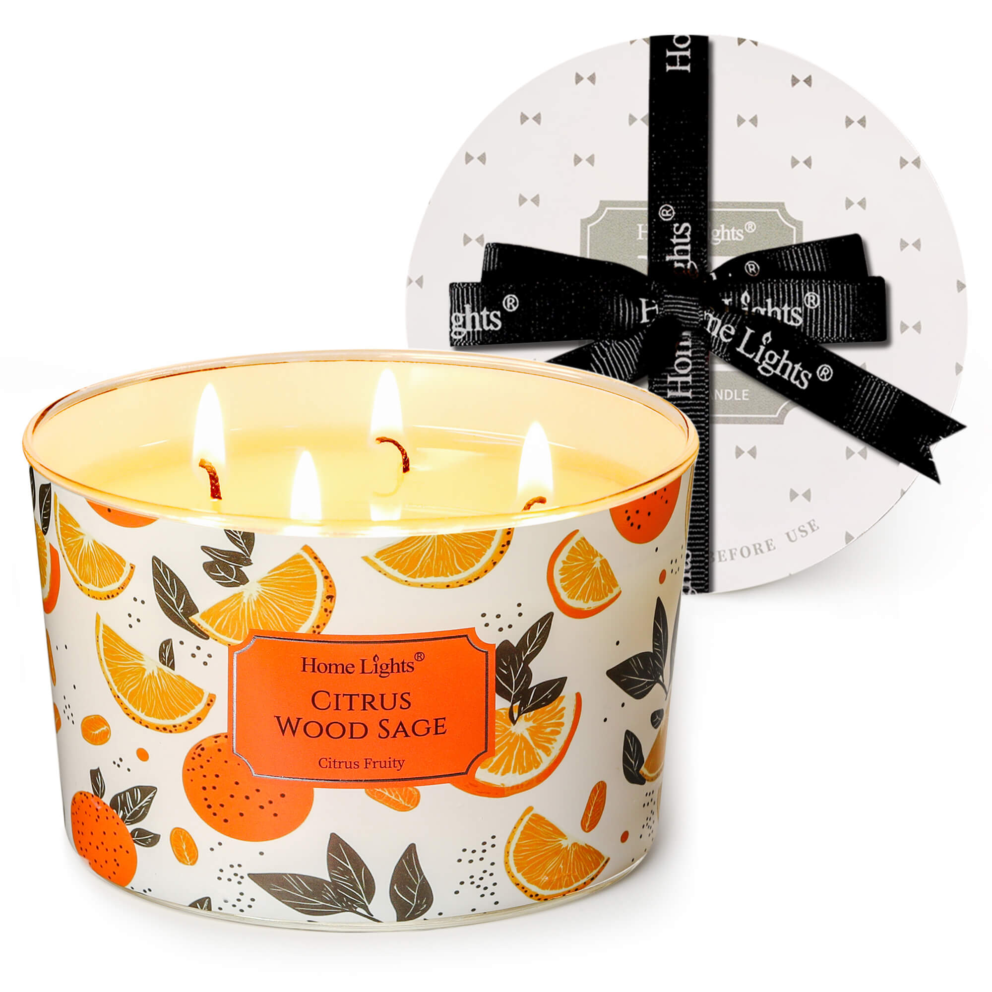 Picture of HomeLights Citrus Wood Sage Scented Candles | 18oz Soy Candles Eclectic Mixed Styles 4-Wick Large Candle Jars | Ideal Candle Gifts for Events, Home Decor Stress, Relief & Relaxation