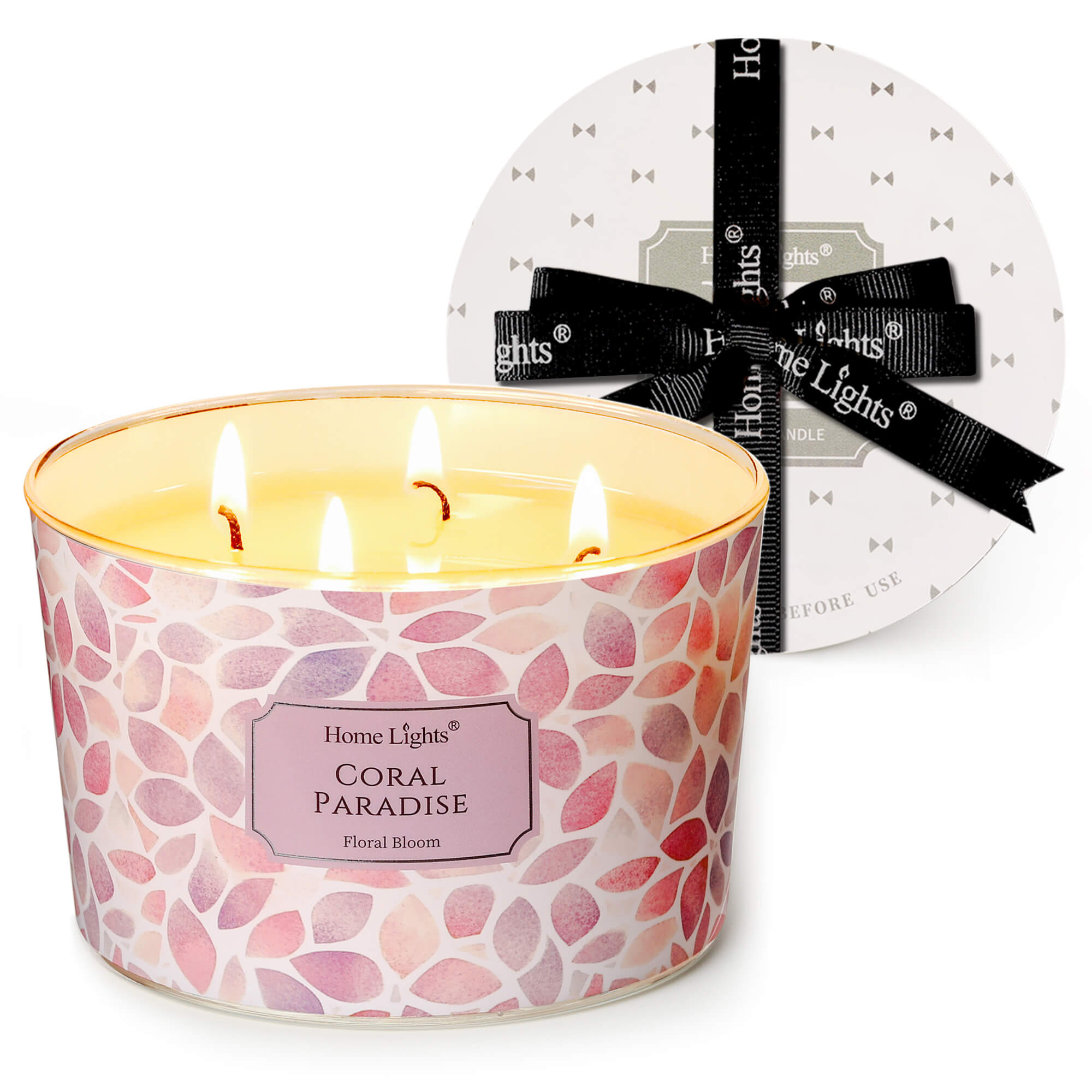 Picture of HomeLights Coral Paradise Scented Candles | 18oz Soy Candles Bohemian Natural Textures 4-Wick Large Candle Jars | Ideal Candle Gifts for Events, Home Decor Stress, Relief & Relaxation