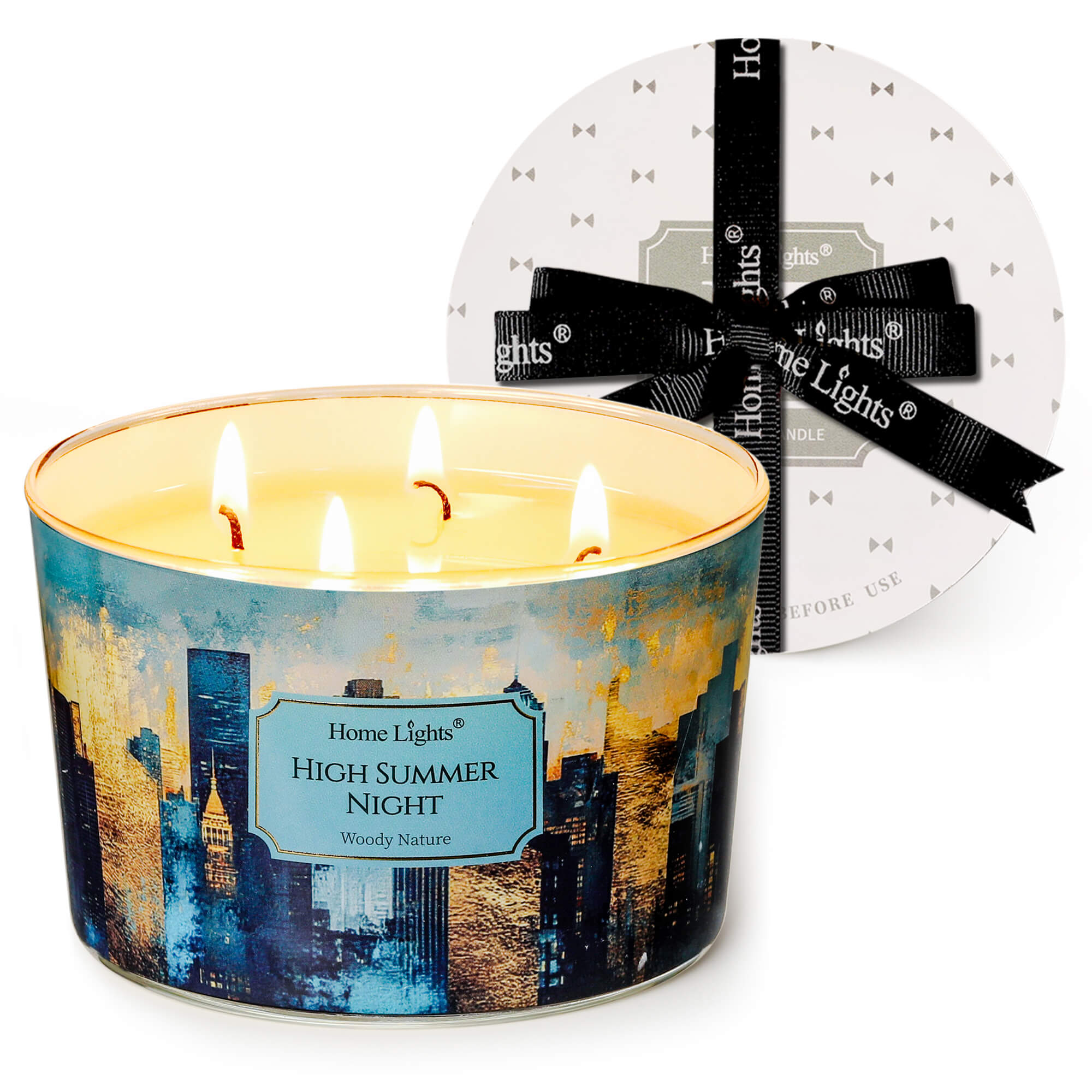 Picture of HomeLights High Summer Night Scented Candles | 18oz Soy Candles Industrial Chic 4-Wick Large Candle Jars | Ideal Candle Gifts for Events, Home Decor Stress, Relief & Relaxation