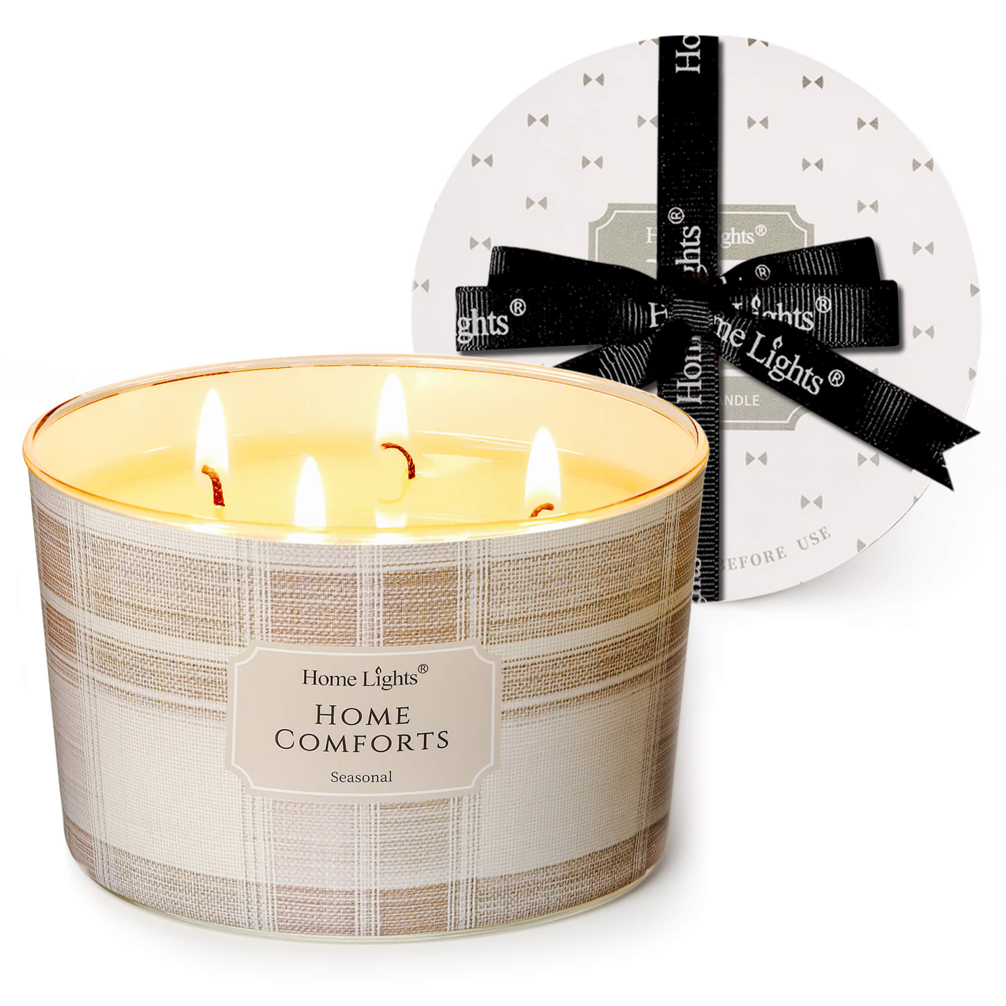 Picture of HomeLights Home Comforts Scented Candles | 18oz Soy Candles Rustic Modern 4-Wick Large Candle Jars | Ideal Candle Gifts for Events, Home Decor Stress, Relief & Relaxation