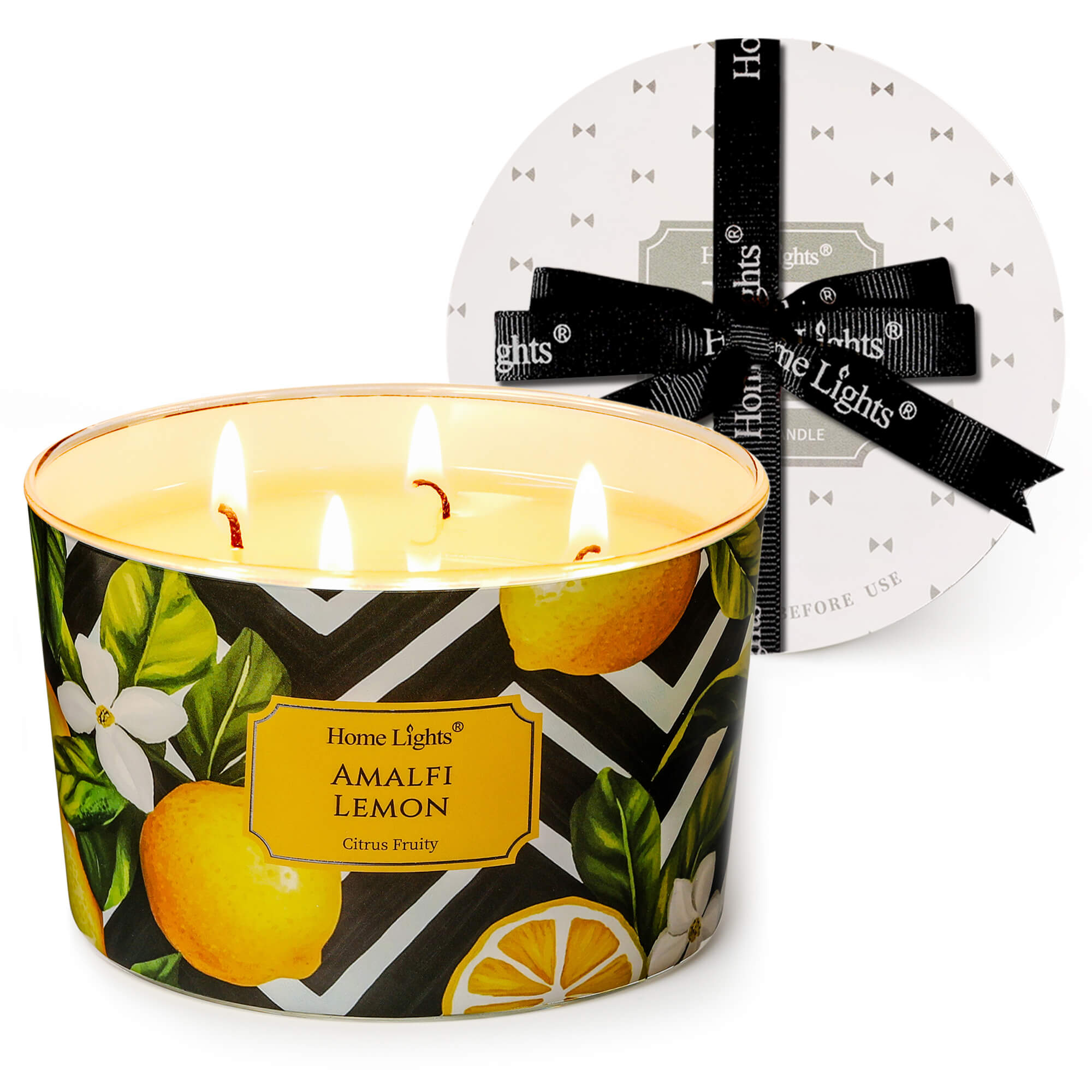 Picture of HomeLights Large jar Candle | 4-Wick Long-Lasting Scented Candles, 18oz Natural Soy Wax Candle for Home Scented, Eclectic Mixed Styles Gifts for Women & Men, Amalfi Lemon