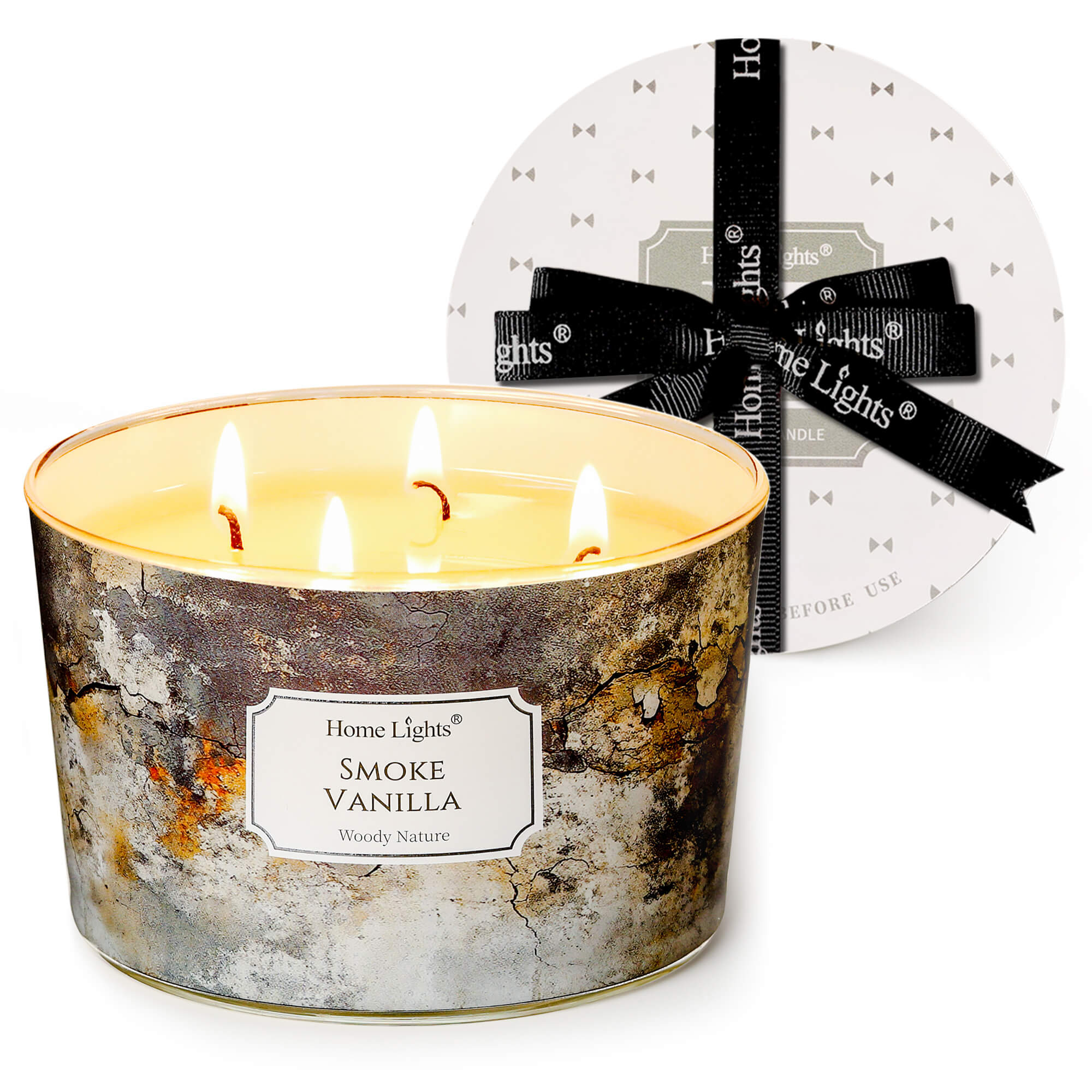 Picture of HomeLights Large jar Candle | 4-Wick Long-Lasting Scented Candles, 18oz Natural Soy Wax Candle for Home Scented, Industrial Chic Gifts for Women & Men, Smoke Vanilla