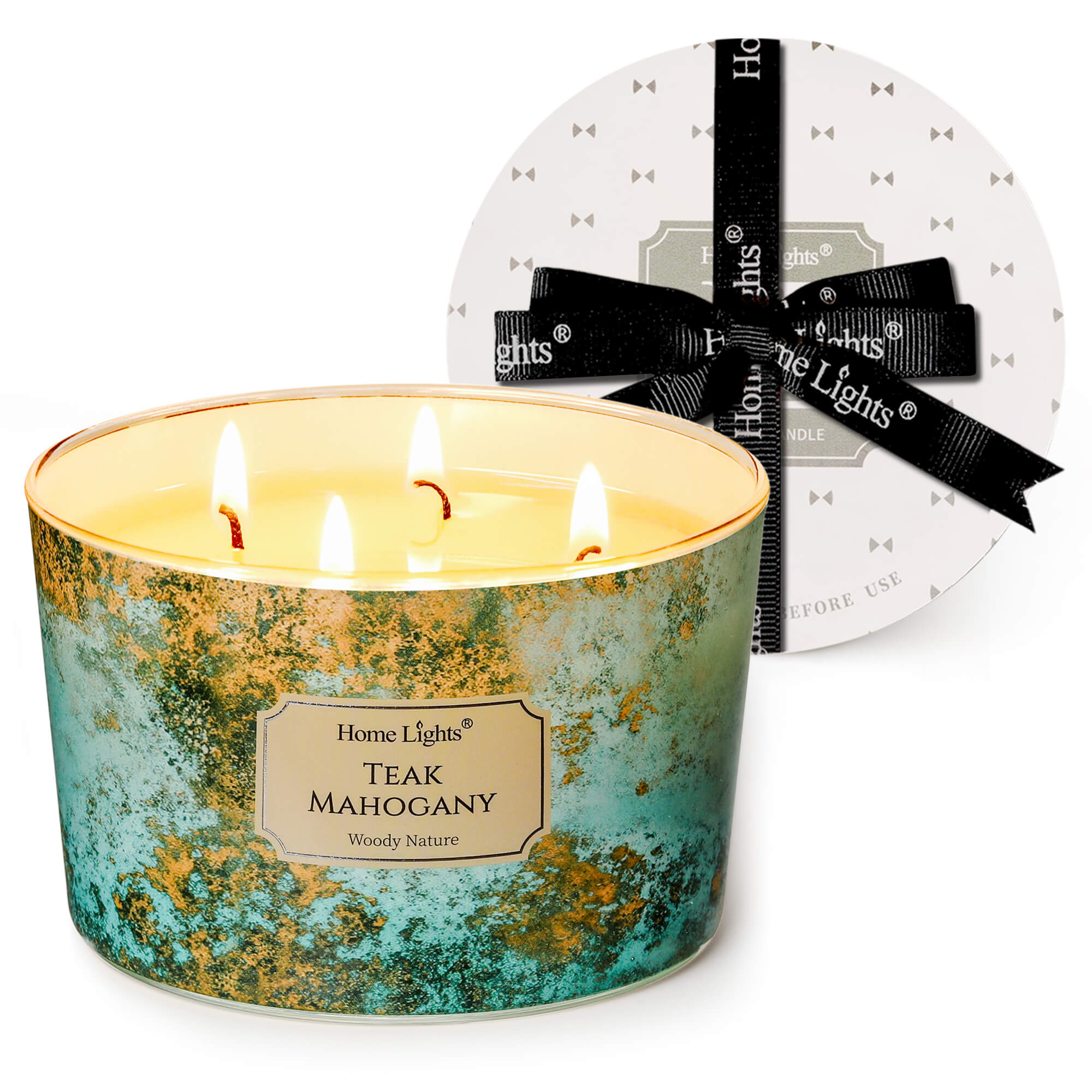 Picture of HomeLights Large jar Candle | 4-Wick Long-Lasting Scented Candles, 18oz Natural Soy Wax Candle for Home Scented, Industrial Chic Gifts for Women & Men, Teak Mahogany
