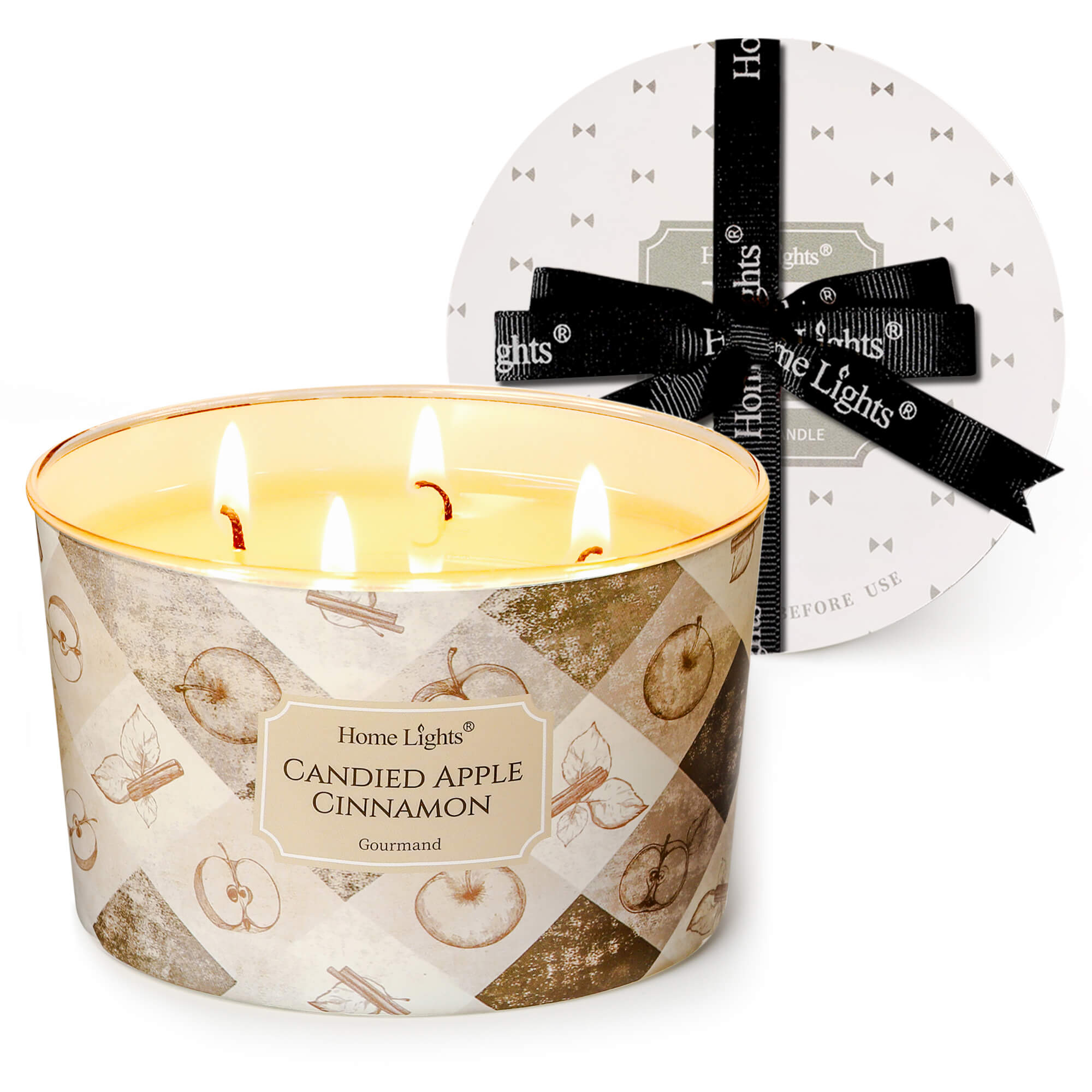 Picture of HomeLights Large jar Candle | 4-Wick Long-Lasting Scented Candles, 18oz Natural Soy Wax Candle for Home Scented, Rustic Modern Gifts for Women & Men, Candied Apple Cinnamon