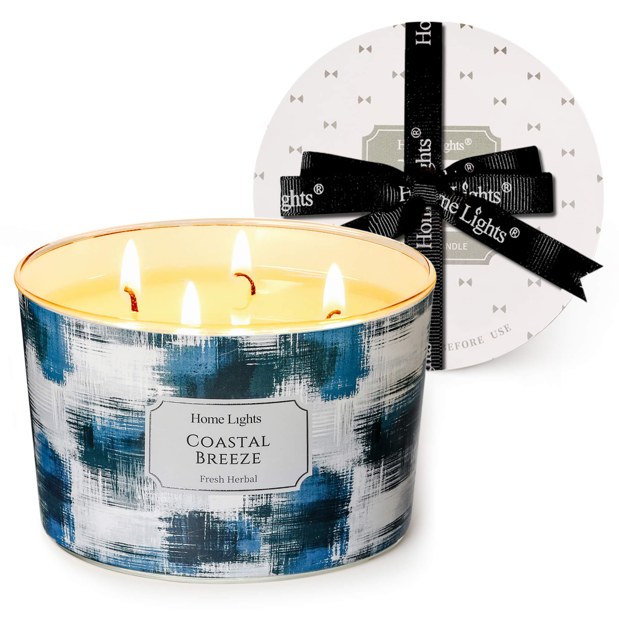 Picture of HomeLights Large jar Candle | 4-Wick Long-Lasting Scented Candles, 18oz Natural Soy Wax Candle for Home Scented, Scandinavian Minimalist Design Gifts for Women & Men, Coastal Breeze