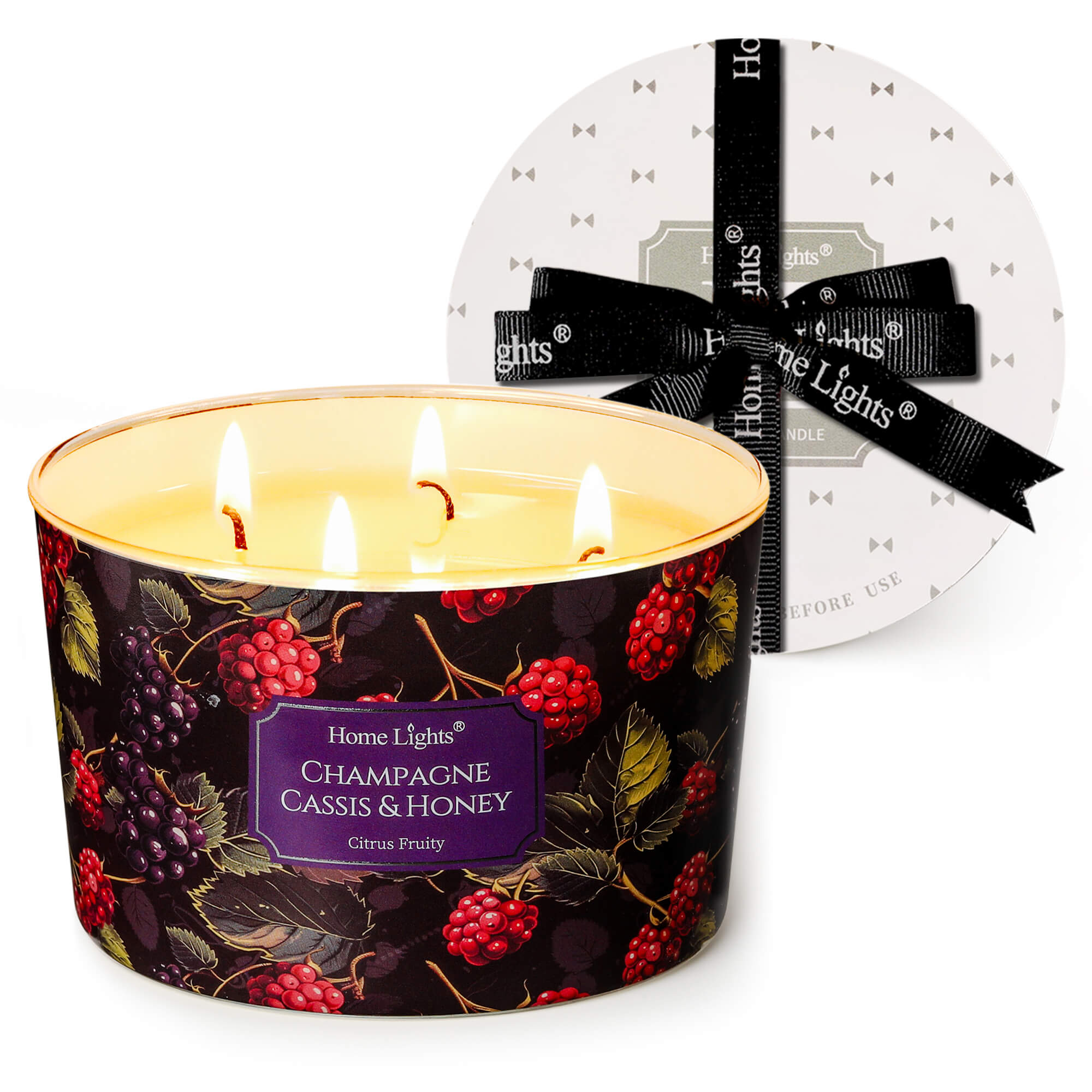 Picture of HomeLights Scented Candles for Women & Men, 18oz Candle Jars Aromatherapy 4-Wick Candle, Ideal for Eclectic Mixed Styles Home Decor and Gifts, Champagne Cassis & Honey