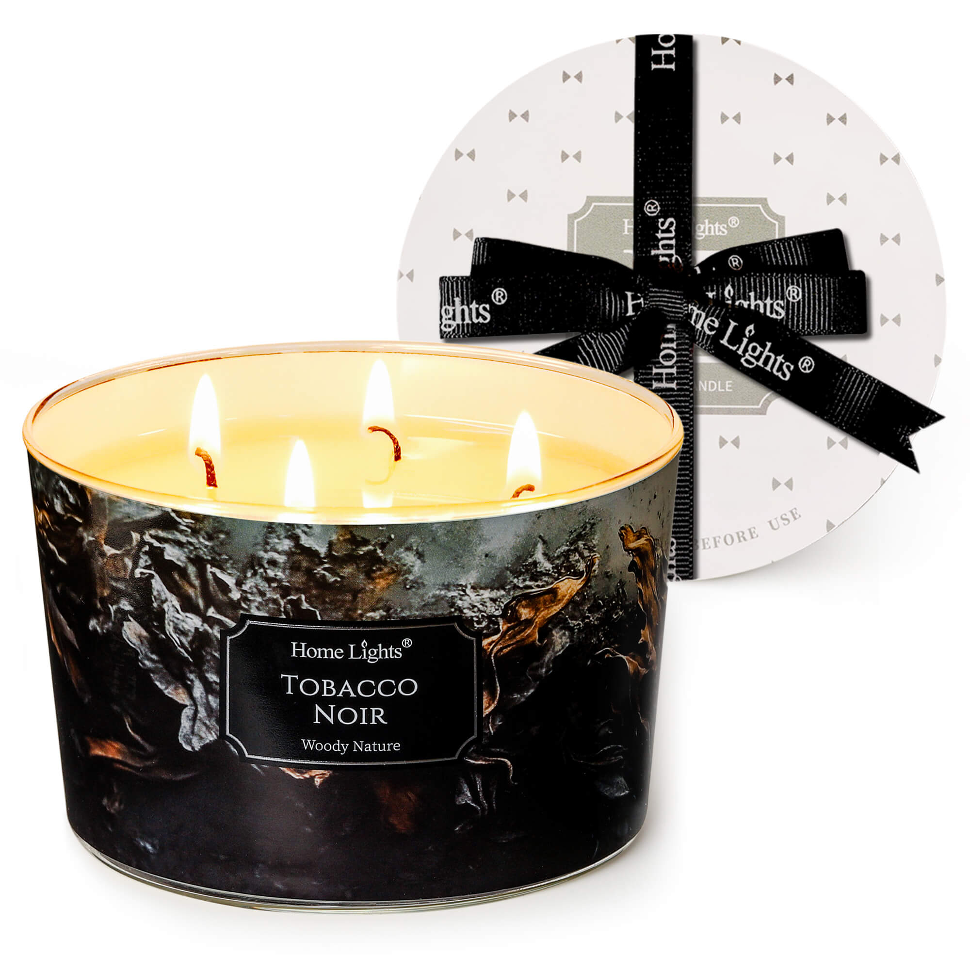Picture of HomeLights Scented Candles for Women & Men, 18oz Candle Jars Aromatherapy 4-Wick Candle, Ideal for Industrial Chic Home Decor and Gifts, Tobacco Noir Fragrance
