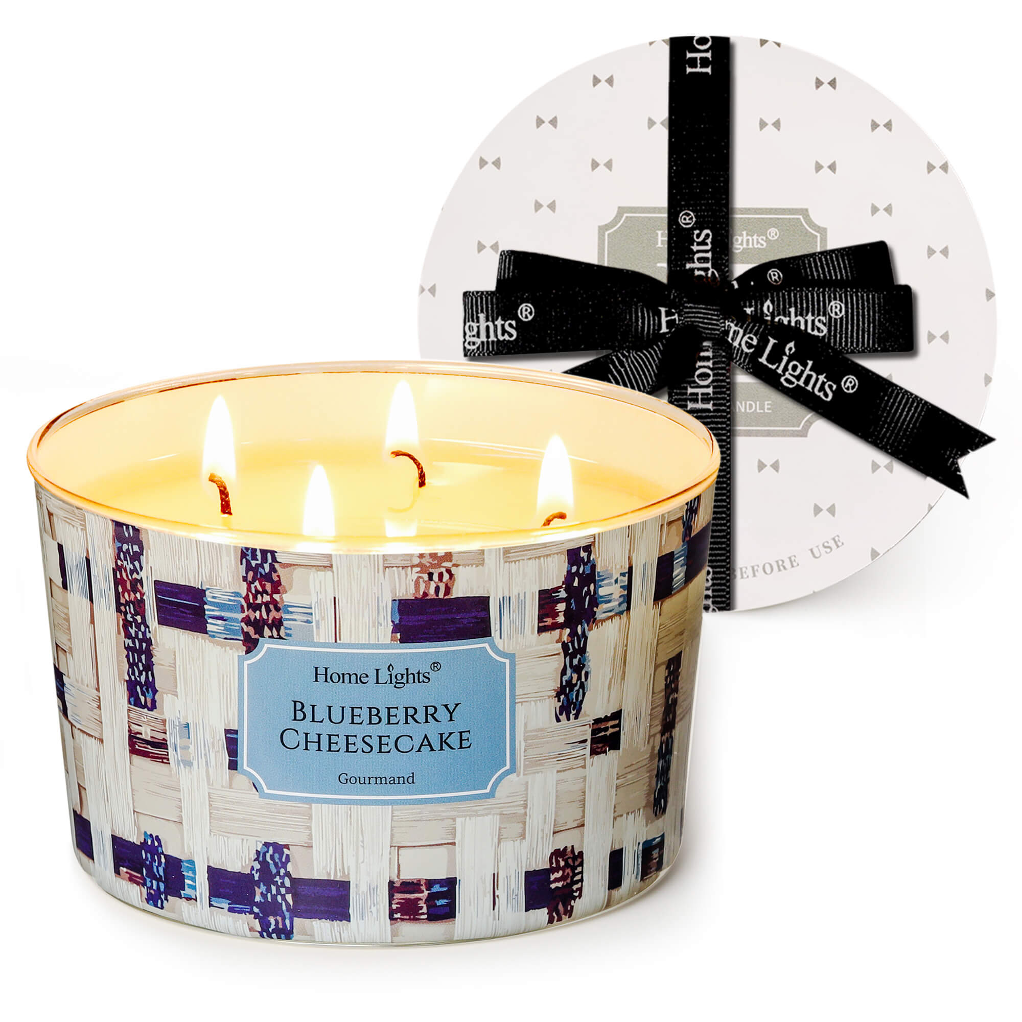 Picture of HomeLights Scented Candles for Women & Men, 18oz Candle Jars Aromatherapy 4-Wick Candle, Ideal for Rustic Modern Home Decor and Gifts, Blueberry Cheesecake