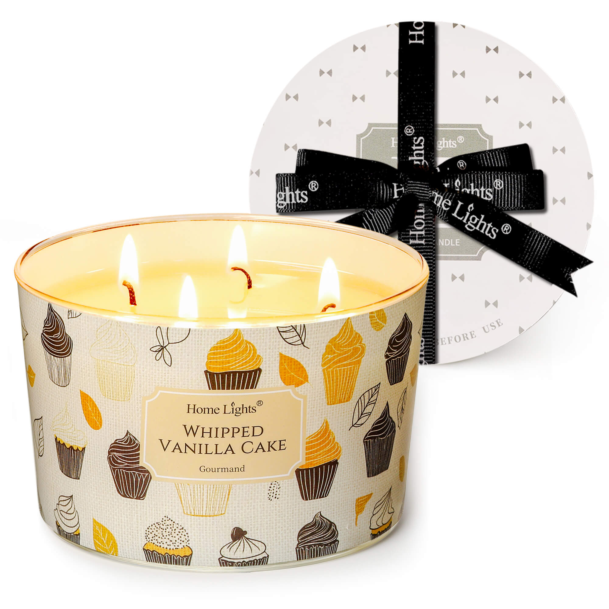 Picture of HomeLights Scented Candles for Women & Men, 18oz Candle Jars Aromatherapy 4-Wick Candle, Ideal for Rustic Modern Home Decor and Gifts, Whipped Vanilla Cake