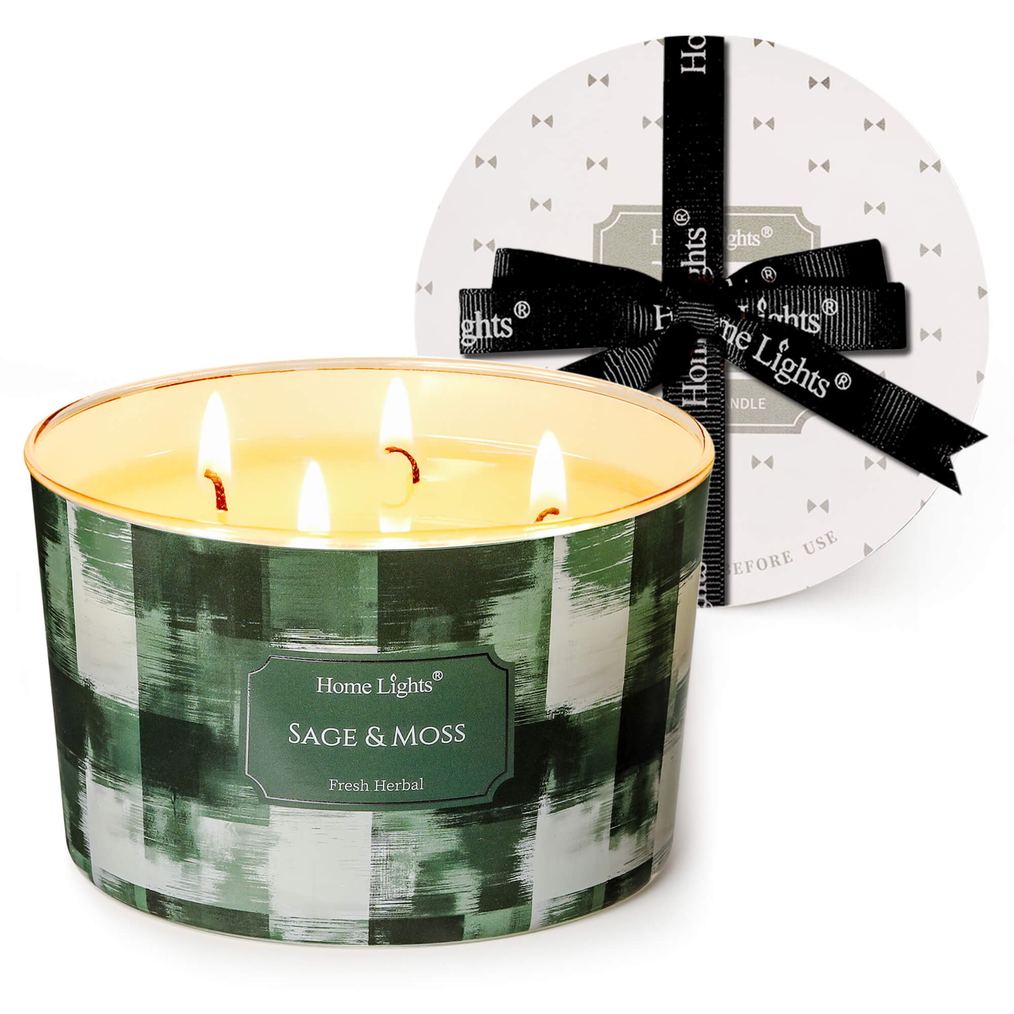 Picture of HomeLights Scented Candles for Women & Men, 18oz Candle Jars Aromatherapy 4-Wick Candle, Ideal for Scandinavian Minimalist Design Home Decor and Gifts, Sage & Moss