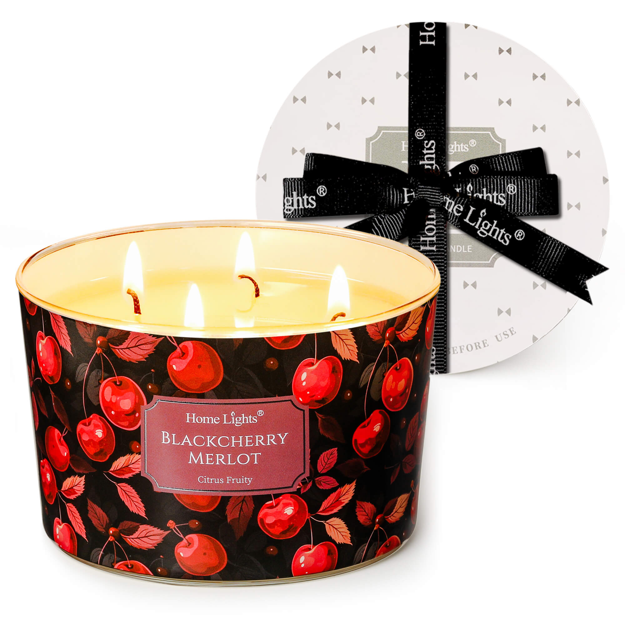 Picture of HomeLights Soy Wax Candles for Home Scented, 4-Wick Candles in Blackcherry Merlot Scented, Aromatherapy Candles Gift for Parties, Relaxing, Eclectic Mixed Styles, 18oz