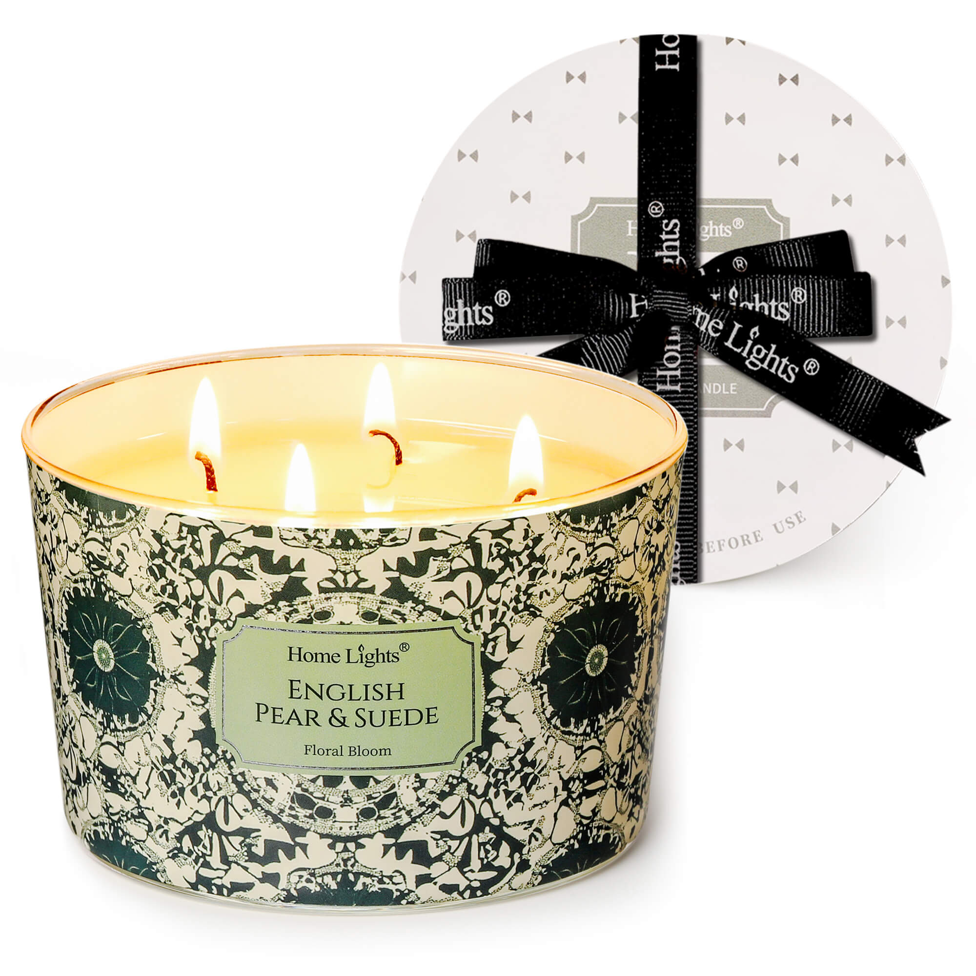 Picture of HomeLights Soy Wax Candles for Home Scented, 4-Wick Candles in English Pear & Suede Scented, Aromatherapy Candles Gift for Parties, Relaxing, Bohemian Natural Textures, 18oz