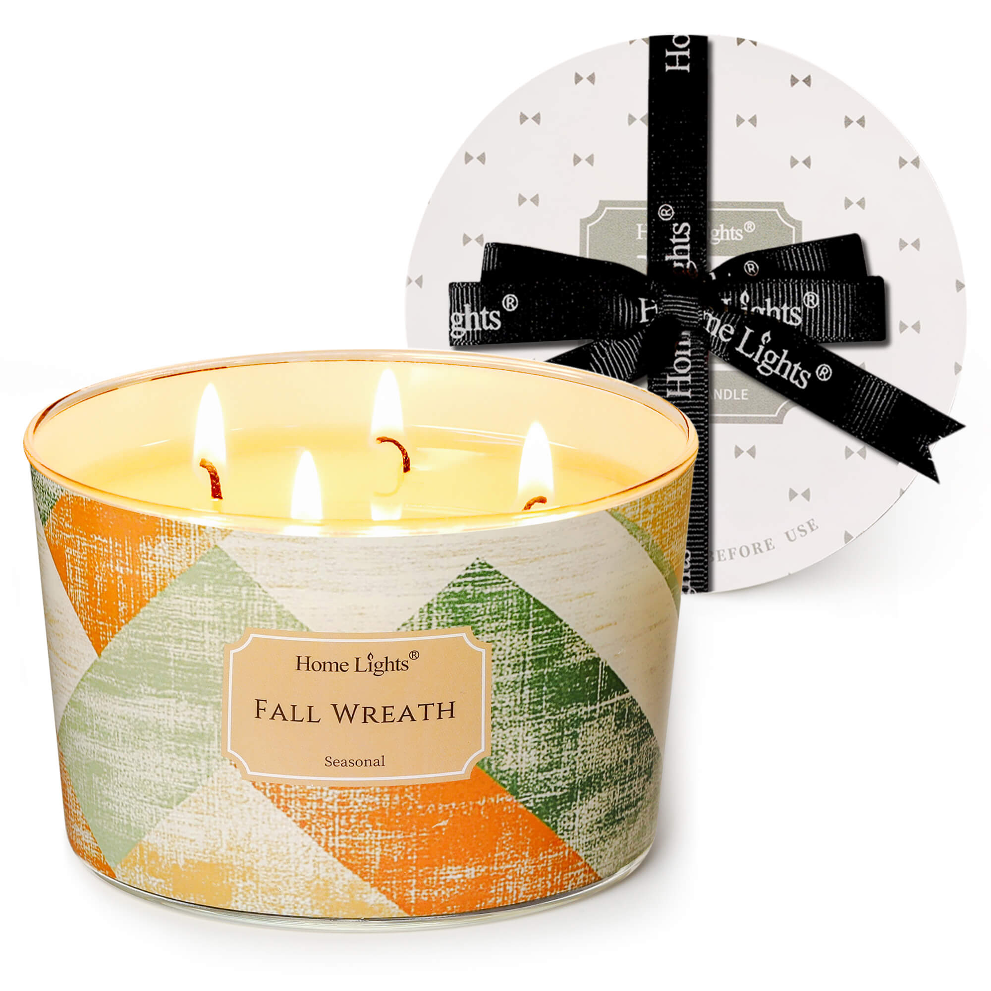 Picture of HomeLights Soy Wax Candles for Home Scented, 4-Wick Candles in Fall Wreath Scented, Rustic Modern Aromatherapy Candles Gift for Parties, Relaxing, 18oz