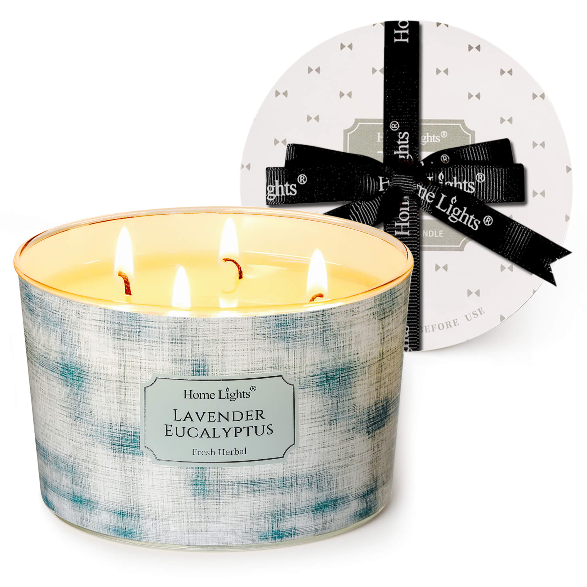 Picture of HomeLights Soy Wax Candles for Home Scented, 4-Wick Candles in Lavender Eucalyptus Scented, Aromatherapy Candles Gift for Parties, Relaxing, Scandinavian Minimalist Design, 18oz