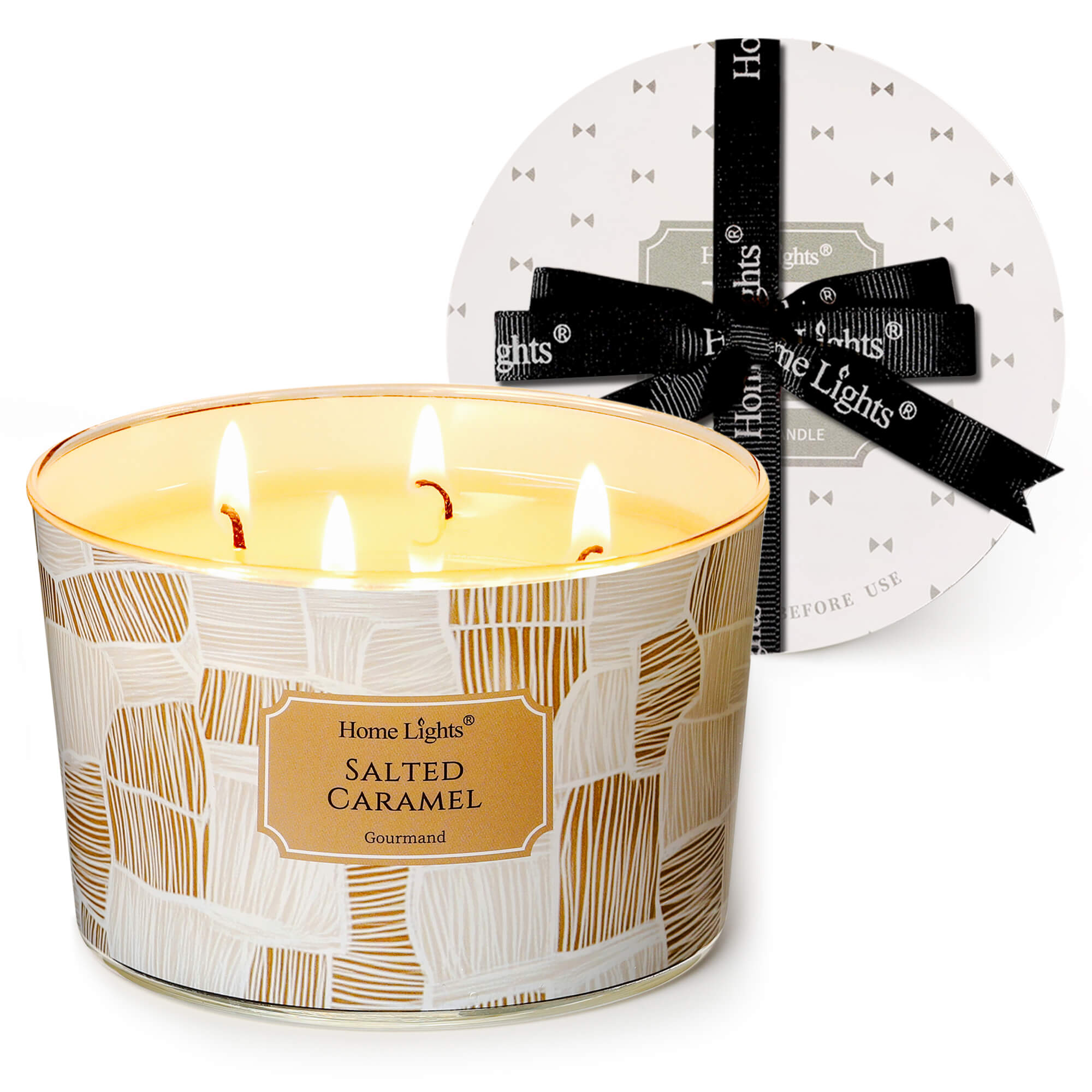 Picture of HomeLights Soy Wax Candles for Home Scented, 4-Wick Candles in Salted Caramel Scented, Rustic Modern Aromatherapy Candles Gift for Parties, Relaxing, 18oz