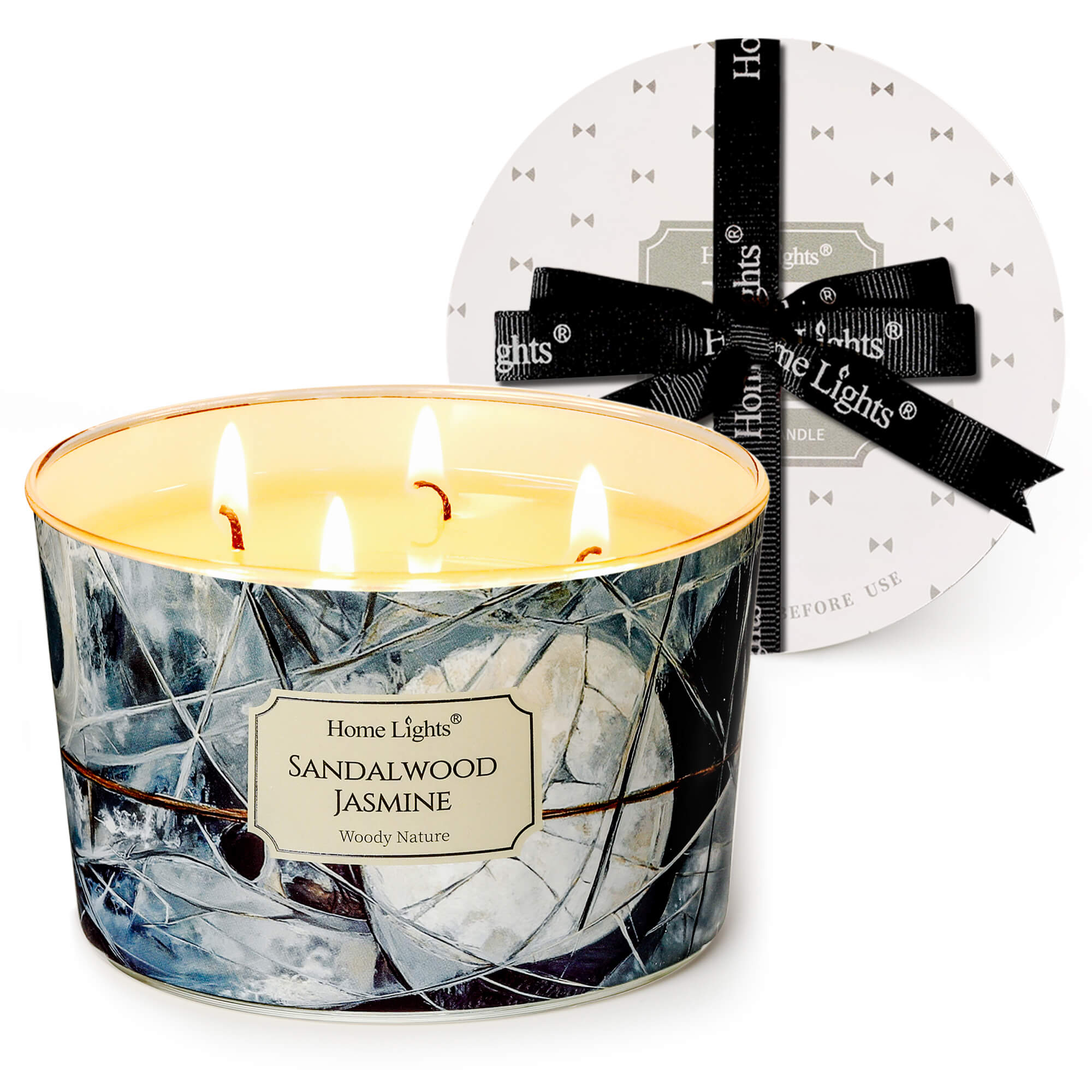 Picture of HomeLights Soy Wax Candles for Home Scented, 4-Wick Candles in Sandalwood Jasmine Scented, Industrial Chic Aromatherapy Candles Gift for Parties, Relaxing, 18oz