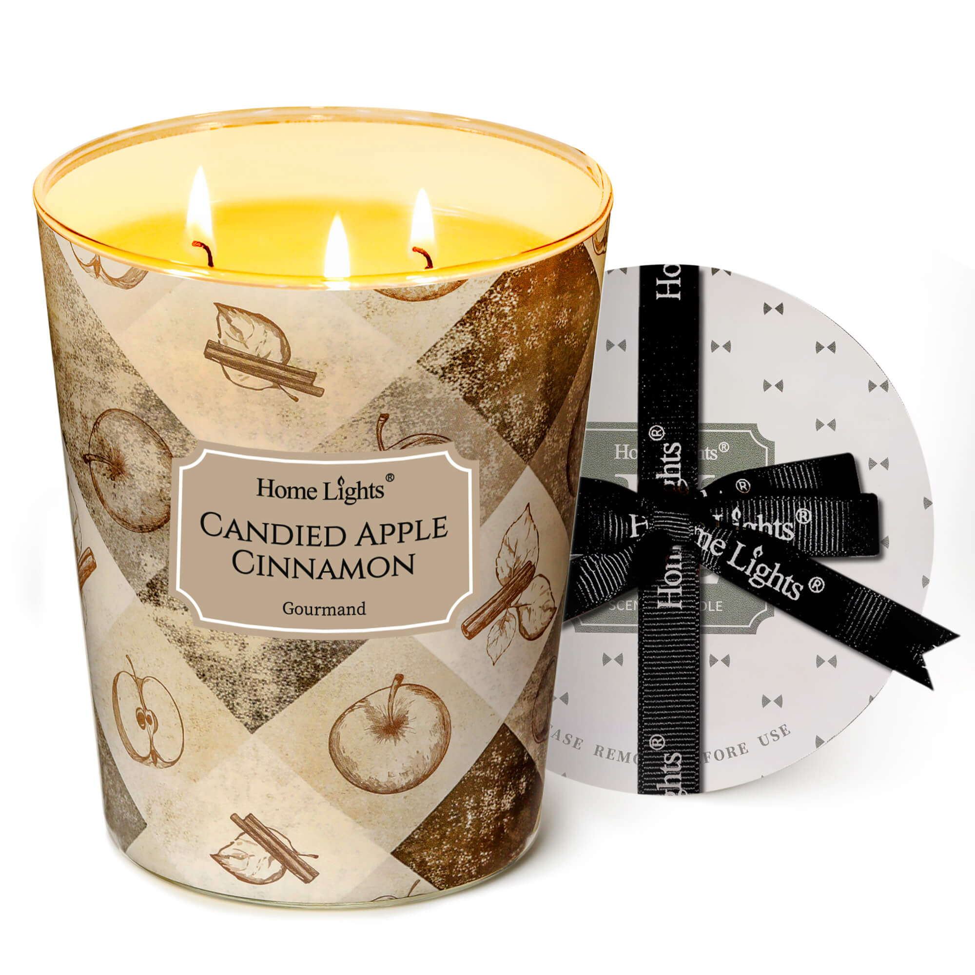 Picture of HomeLights 3-Wick Candles for Home Scented - 34oz Soy Wax Blend Candle Long-Lasting Fragrance, Rustic Modern Home Decor and Housewarming Gifts, Candied Apple Cinnamon
