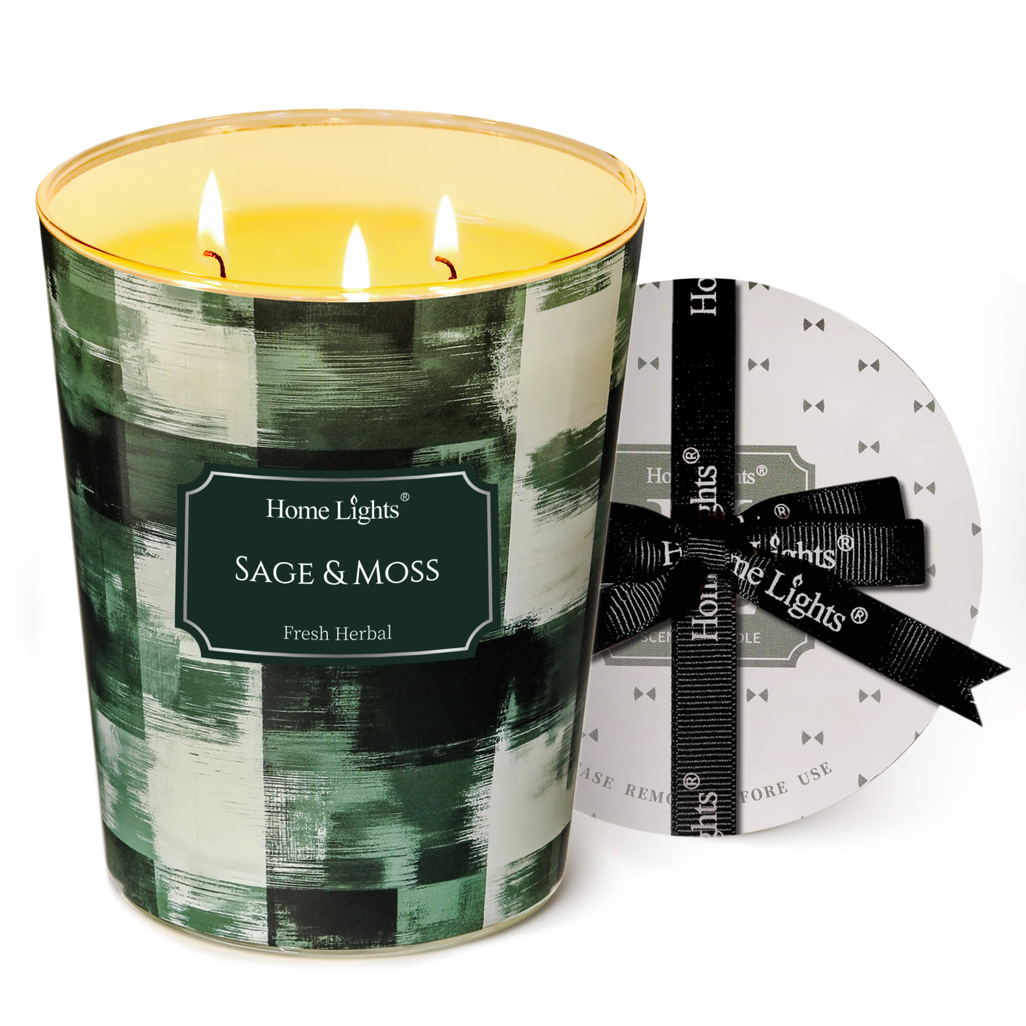 Picture of HomeLights 3-Wick Candles for Home Scented - 34oz Soy Wax Blend Candle Long-Lasting Fragrance, Scandinavian Minimalist Design Home Decor and Housewarming Gifts, Sage & Moss