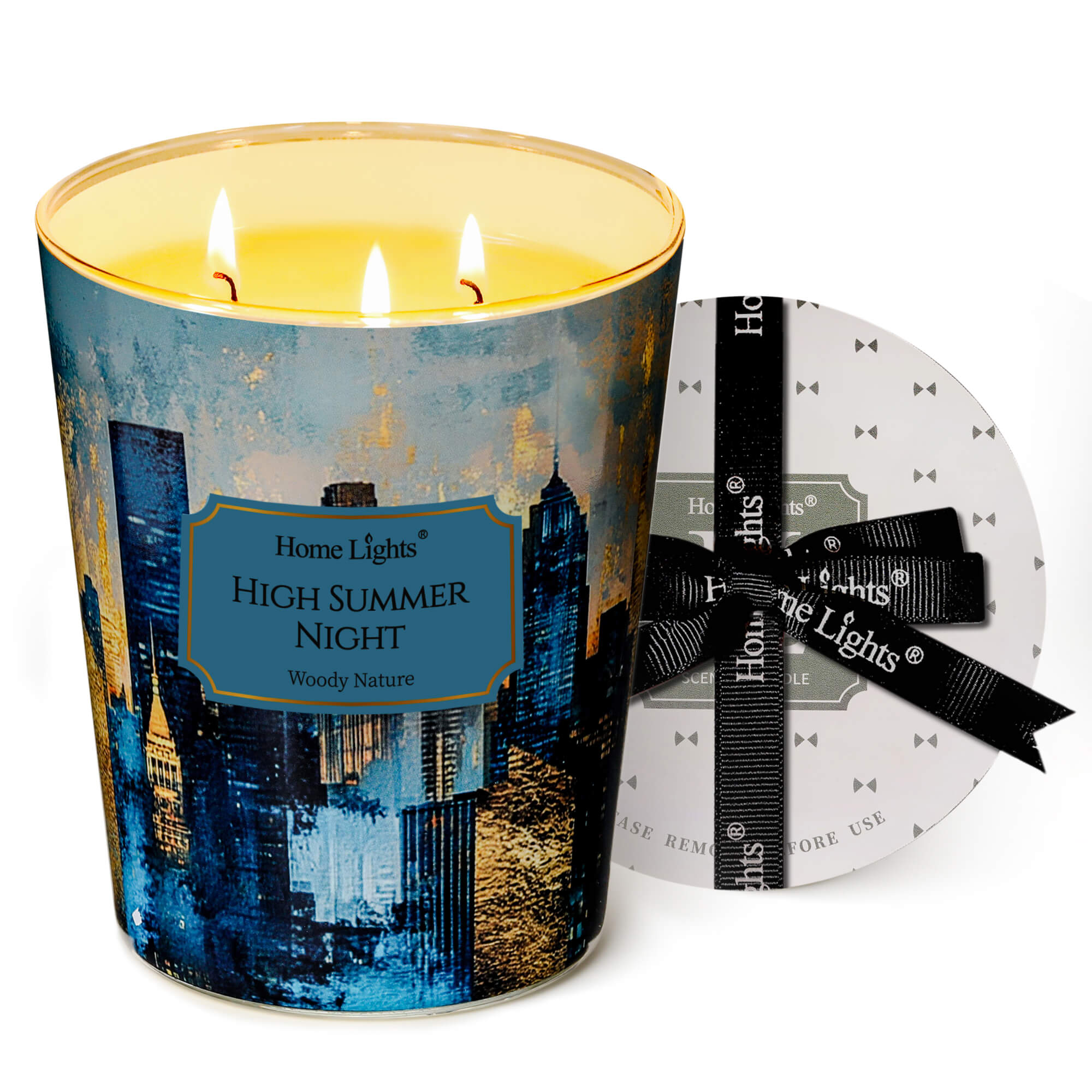 Picture of HomeLights High Summer Night Scented Candles | 34oz Soy Candles Industrial Chic 3-Wick Large Candle Jars | Ideal Candle Gifts for Events, Home Decor Stress, Relief & Relaxation