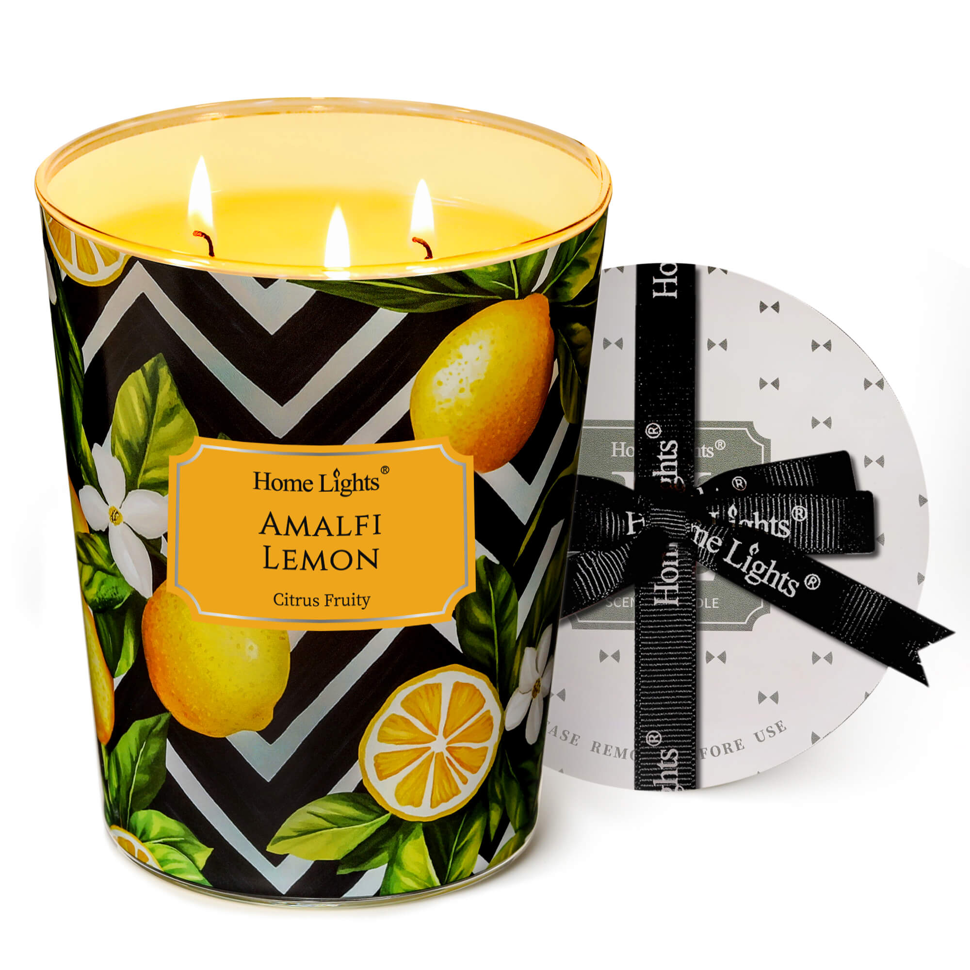 Picture of HomeLights Large jar Candle | 3-Wick Long-Lasting Scented Candles, 34oz Natural Soy Wax Candle for Home Scented, Eclectic Mixed Styles Gifts for Women & Men, Amalfi Lemon