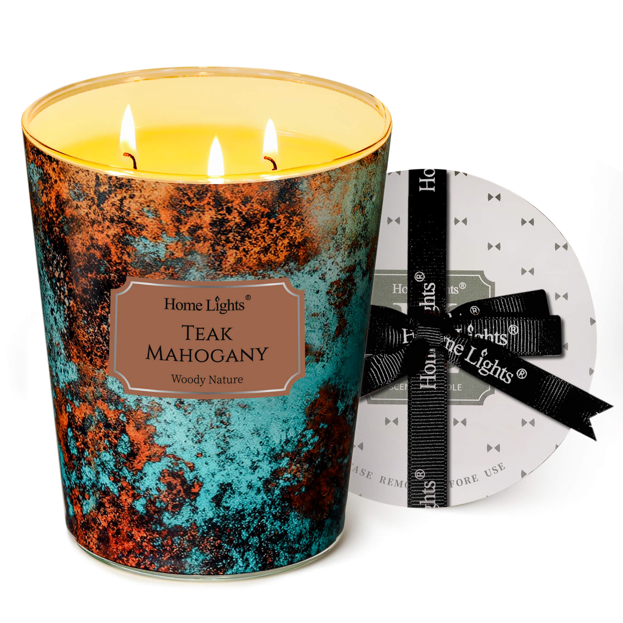 Picture of HomeLights Large jar Candle | 3-Wick Long-Lasting Scented Candles, 34oz Natural Soy Wax Candle for Home Scented, Industrial Chic Gifts for Women & Men, Teak Mahogany