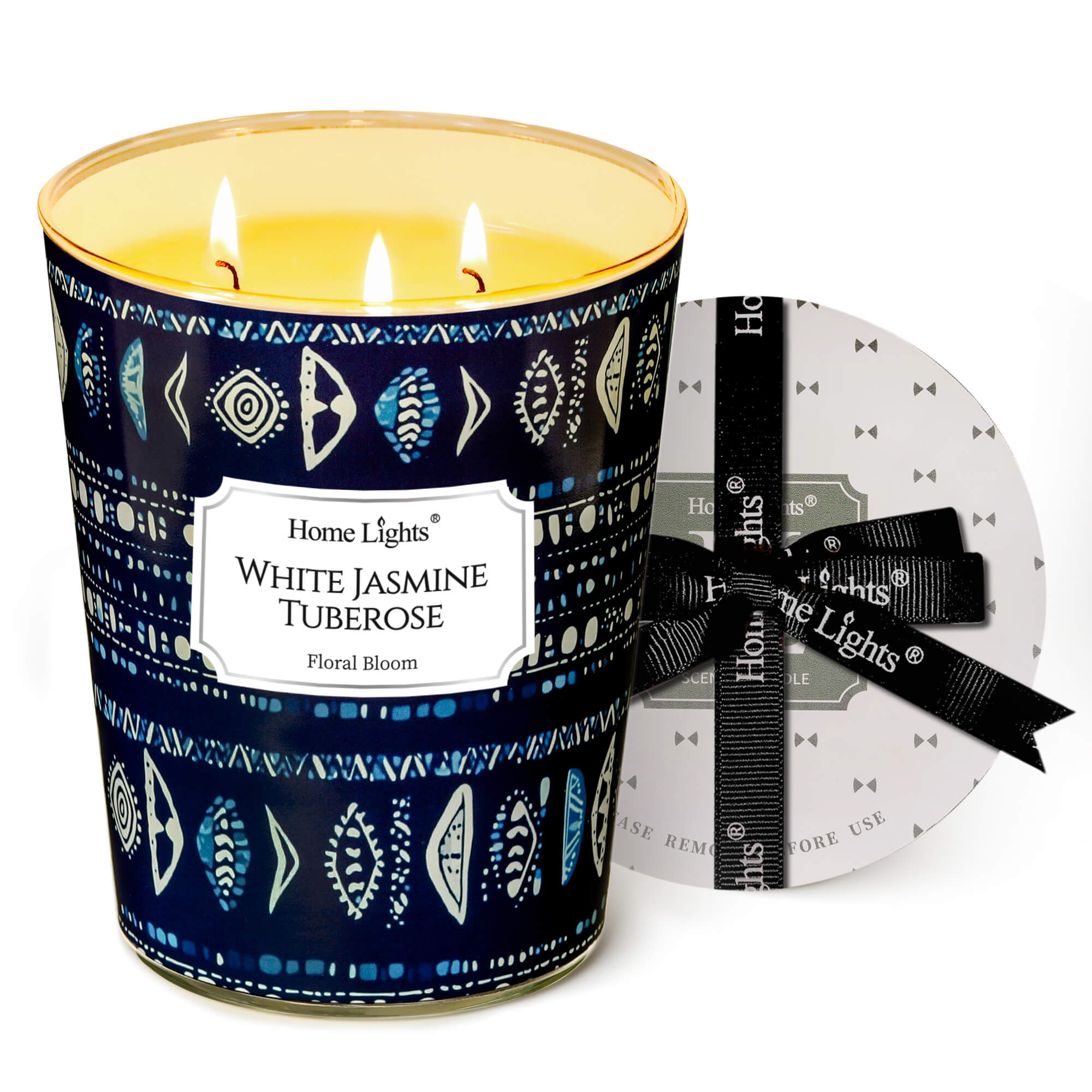 Picture of HomeLights Scented Candles for Women & Men, 34oz Candle Jars Aromatherapy 3-Wick Candle, Ideal for Bohemian Natural Textures Home Decor and Gifts, White Jasmine Tuberose