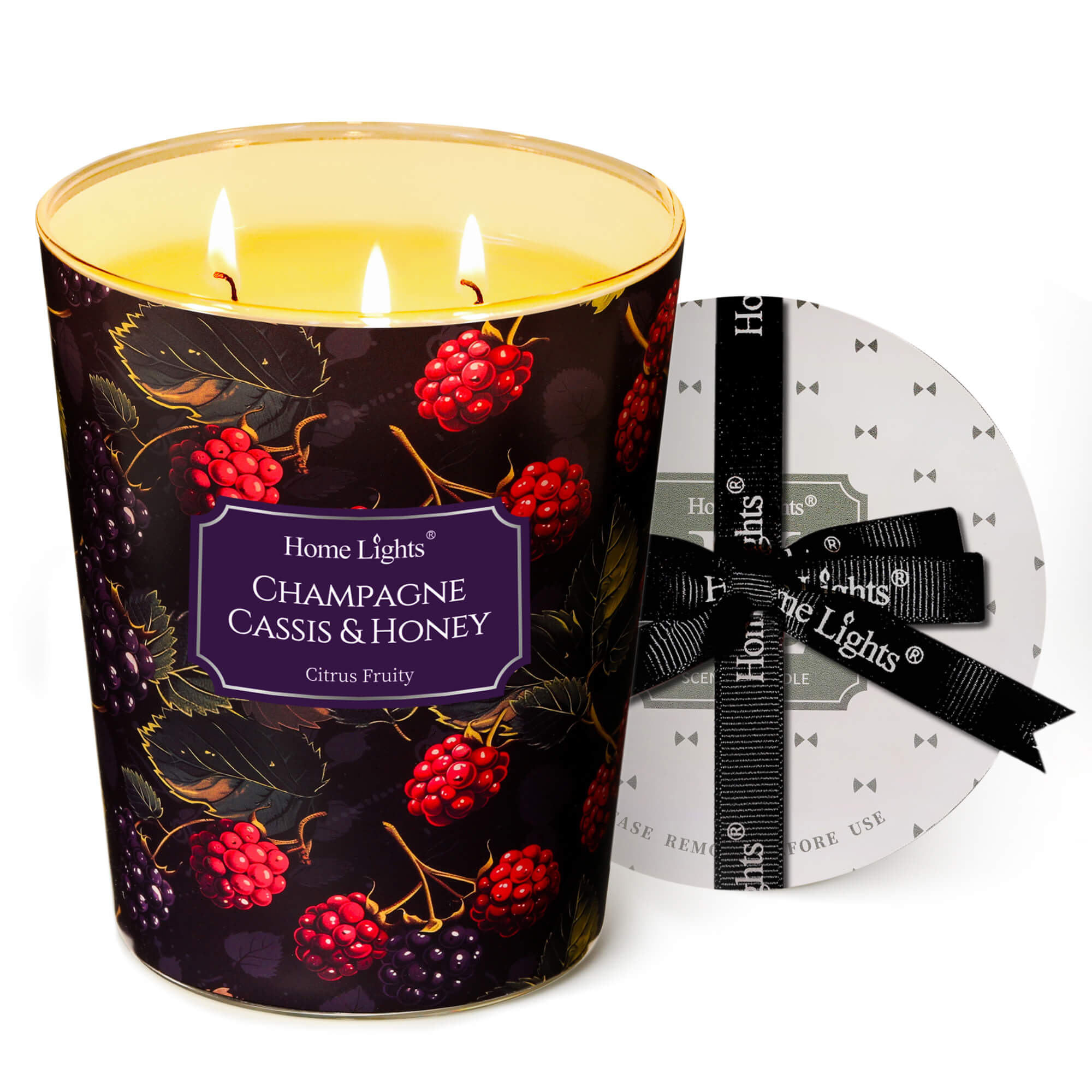 Picture of HomeLights Scented Candles for Women & Men, 34oz Candle Jars Aromatherapy 3-Wick Candle, Ideal for Eclectic Mixed Styles Home Decor and Gifts, Champagne Cassis & Honey
