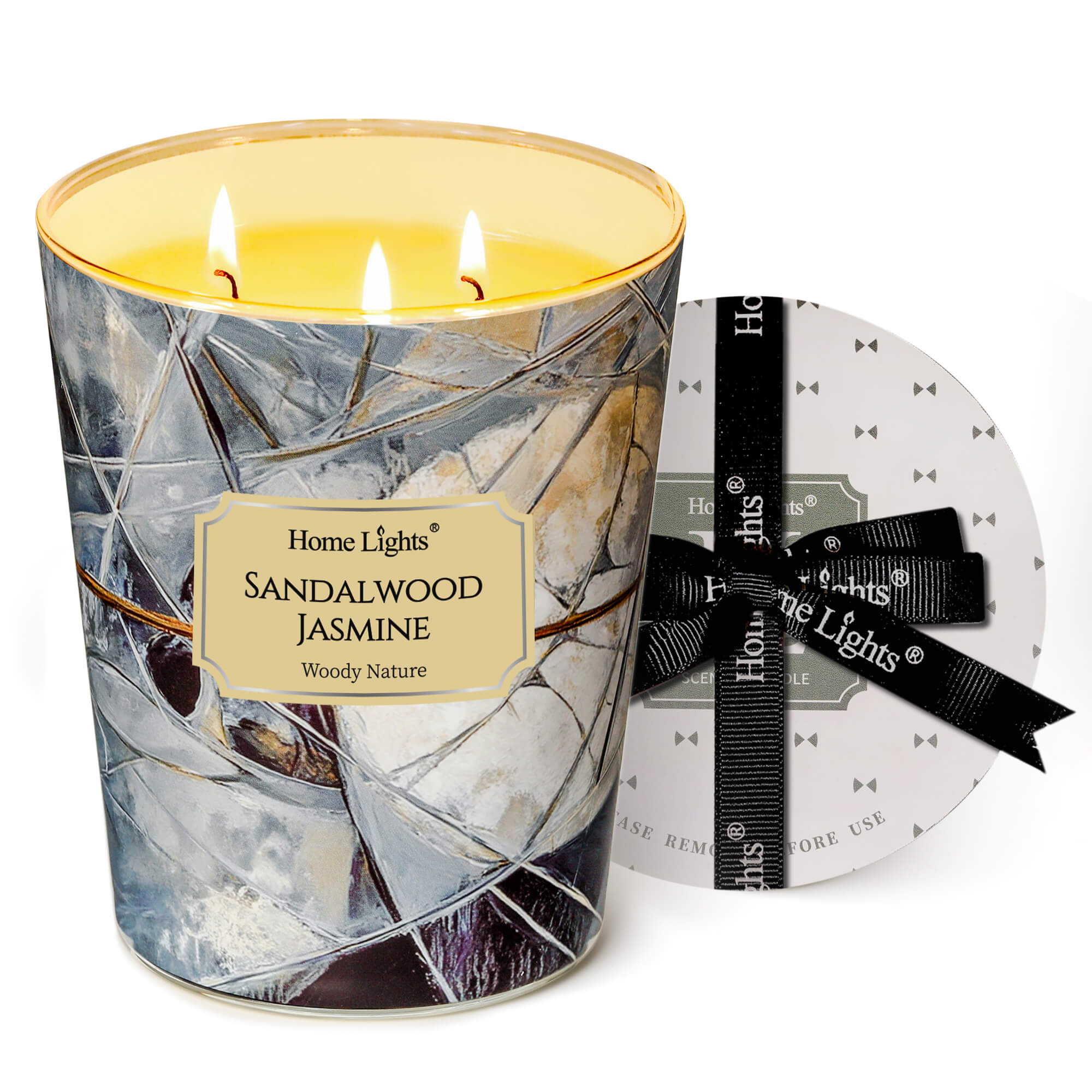 Picture of HomeLights Soy Wax Candles for Home Scented, 3-Wick Candles in Sandalwood Jasmine Scented, Industrial Chic Aromatherapy Candles Gift for Parties, Relaxing, 34oz