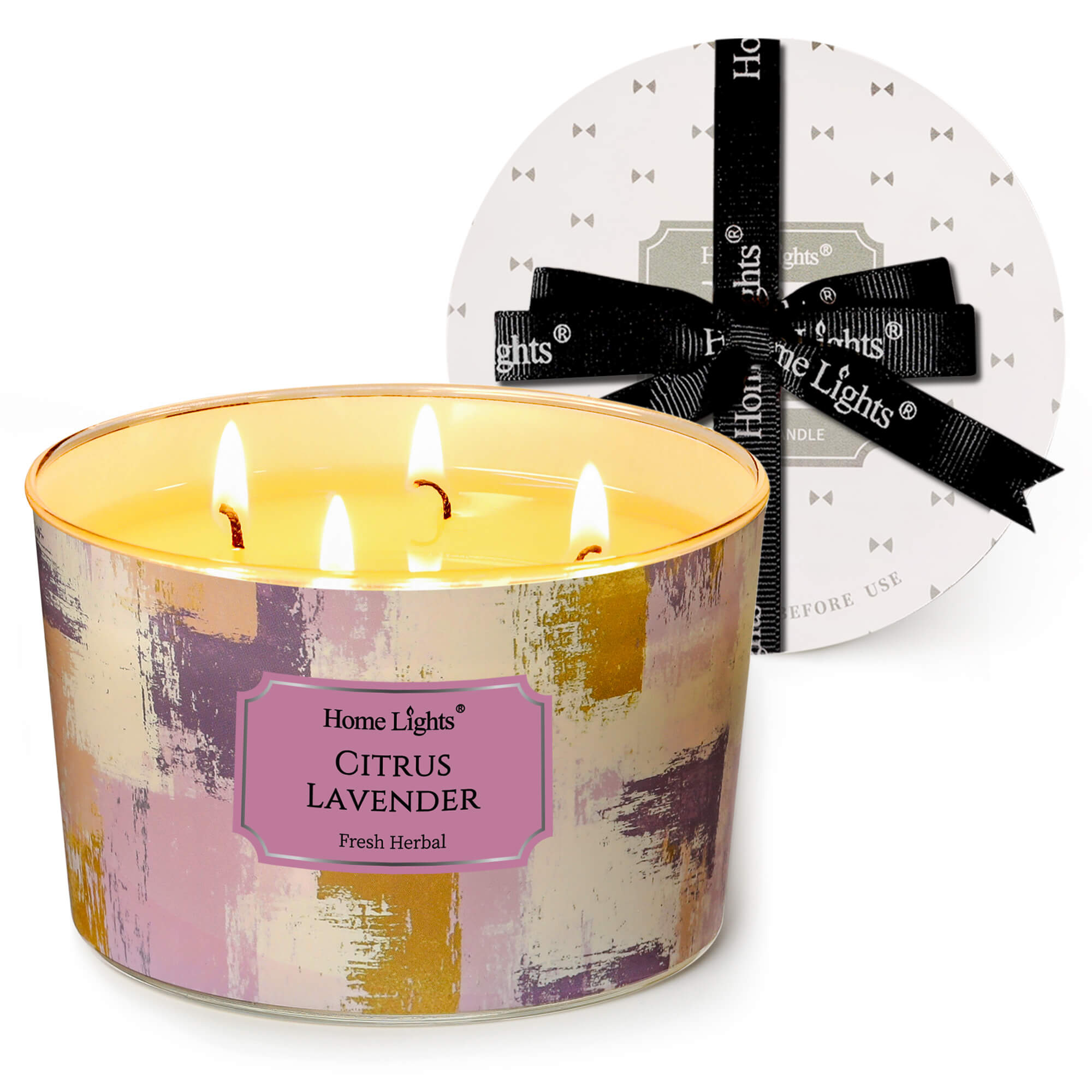 Picture of HomeLights Citrus Lavender Scented Candles | 18oz Soy Candles Scandinavian Minimalist Design 4-Wick Large Candle Jars | Ideal Candle Gifts for Events, Home Decor Stress, Relief & Relaxation