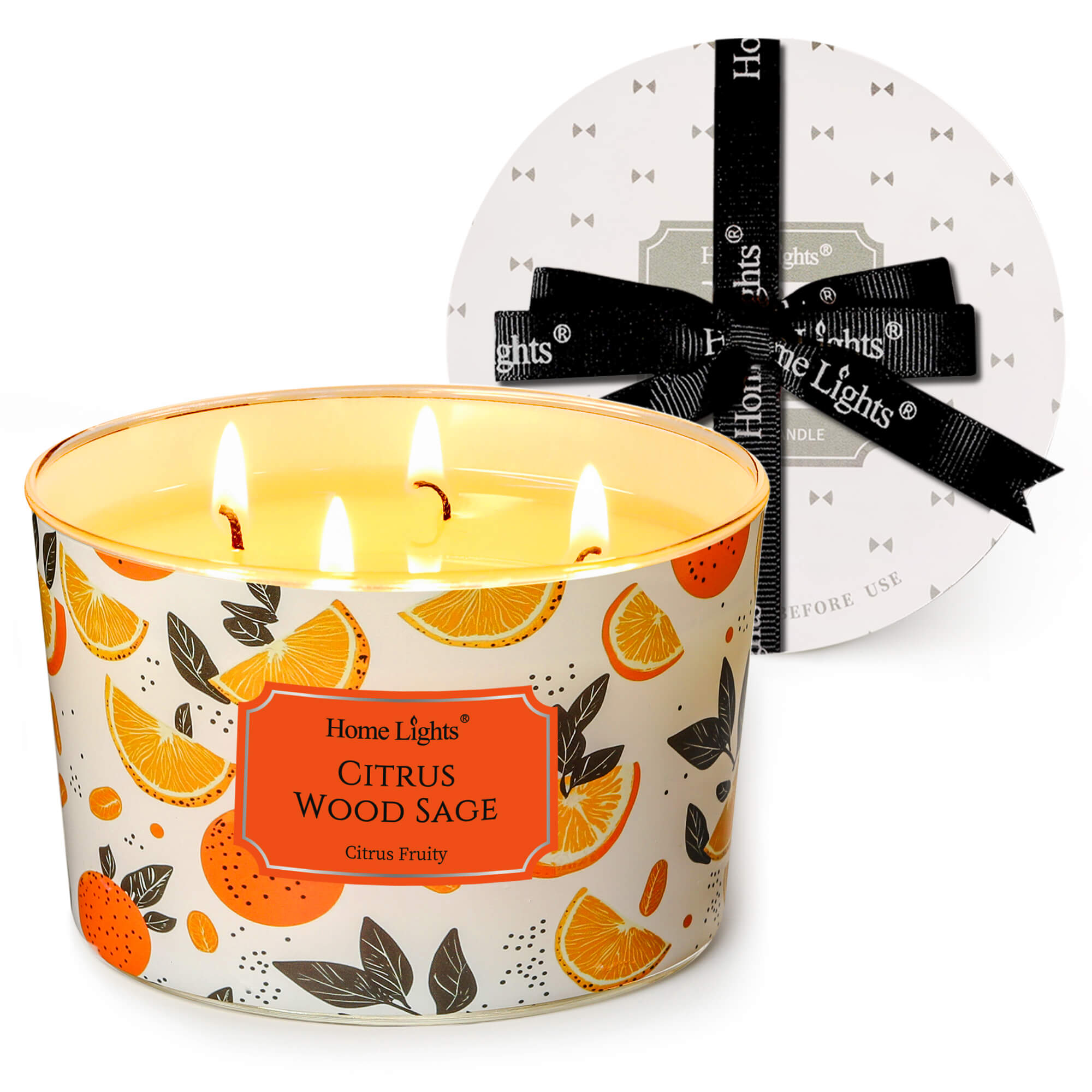 Picture of HomeLights Citrus Wood Sage Scented Candles | 18oz Soy Candles Eclectic Mixed Styles 4-Wick Large Candle Jars | Ideal Candle Gifts for Events, Home Decor Stress, Relief & Relaxation