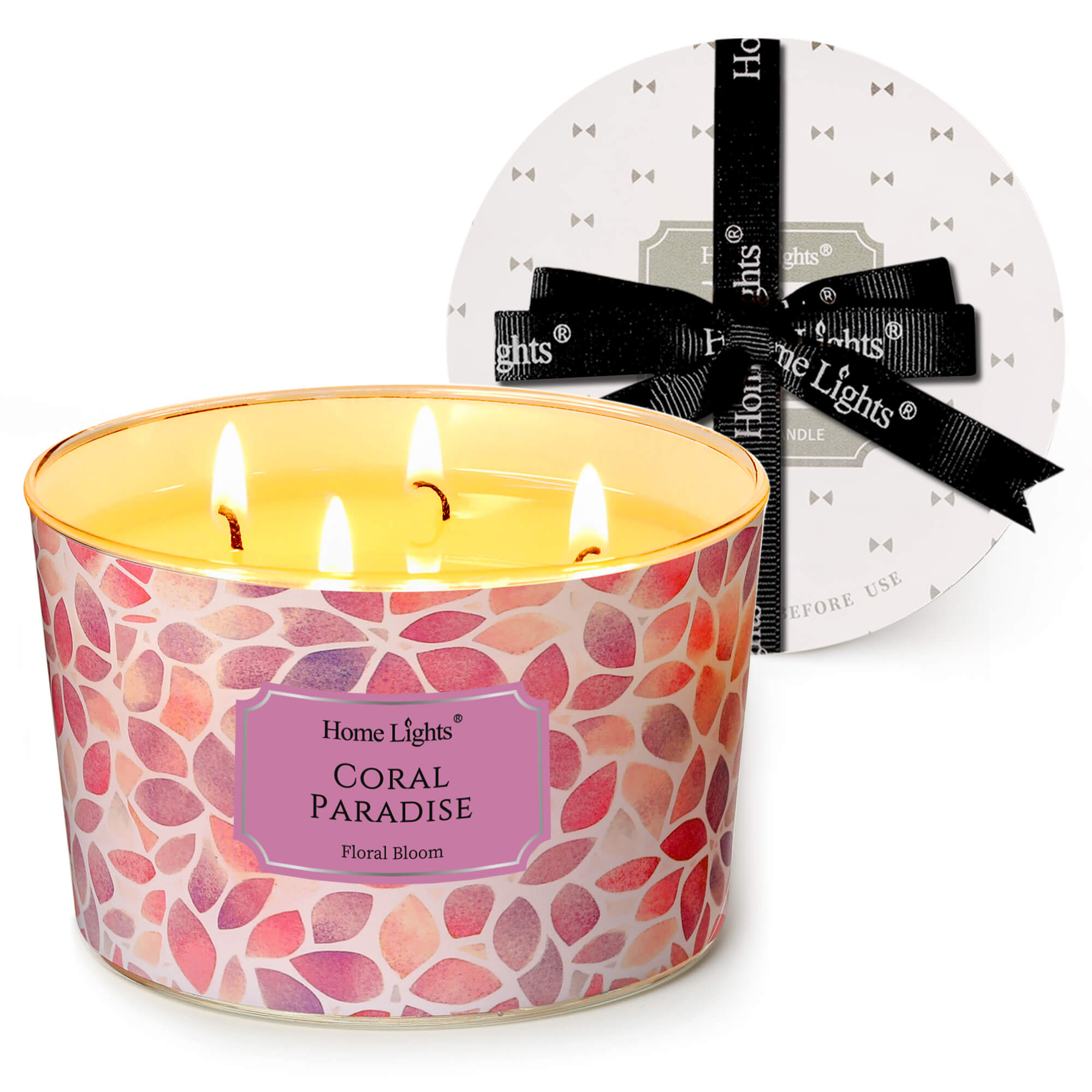 Picture of HomeLights Coral Paradise Scented Candles | 18oz Soy Candles Bohemian Natural Textures 4-Wick Large Candle Jars | Ideal Candle Gifts for Events, Home Decor Stress, Relief & Relaxation