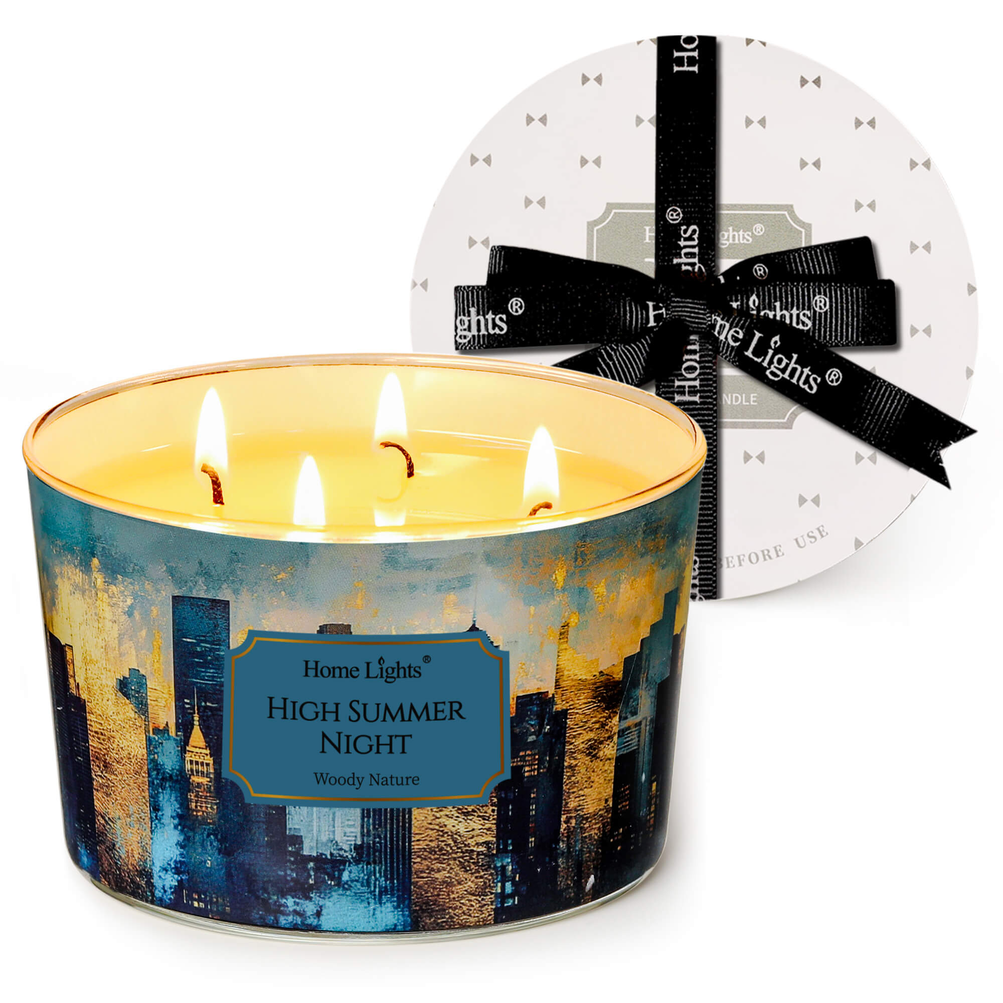 Picture of HomeLights High Summer Night Scented Candles | 18oz Soy Candles Industrial Chic 4-Wick Large Candle Jars | Ideal Candle Gifts for Events, Home Decor Stress, Relief & Relaxation