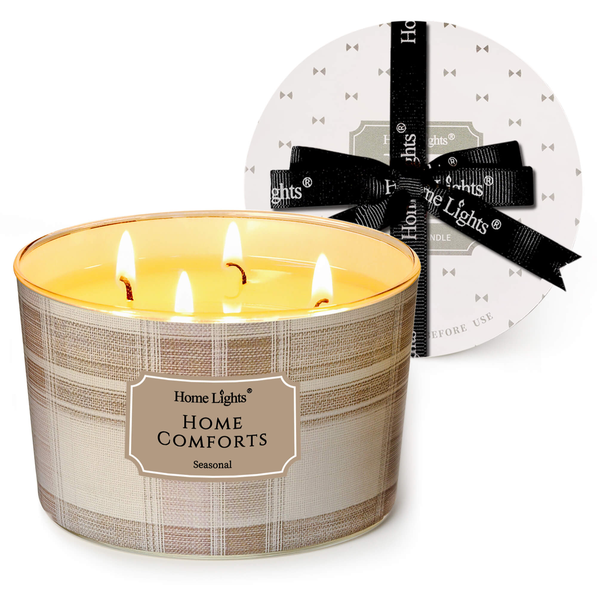 Picture of HomeLights Home Comforts Scented Candles | 18oz Soy Candles Rustic Modern 4-Wick Large Candle Jars | Ideal Candle Gifts for Events, Home Decor Stress, Relief & Relaxation