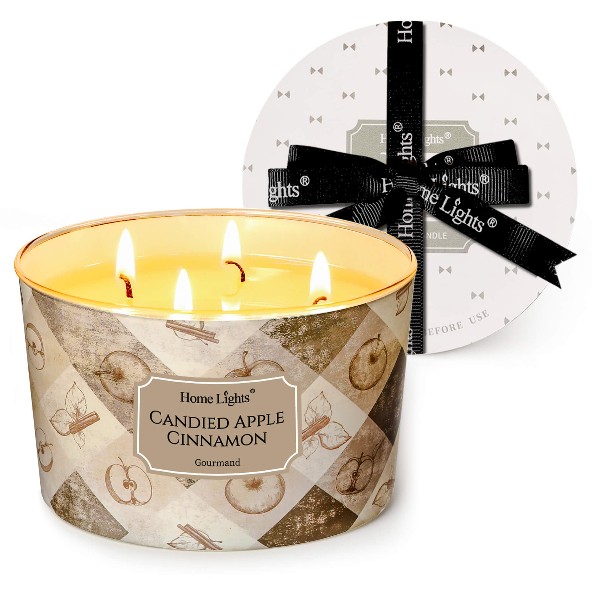 Picture of HomeLights Large jar Candle | 4-Wick Long-Lasting Scented Candles, 18oz Natural Soy Wax Candle for Home Scented, Rustic Modern Gifts for Women & Men, Candied Apple Cinnamon
