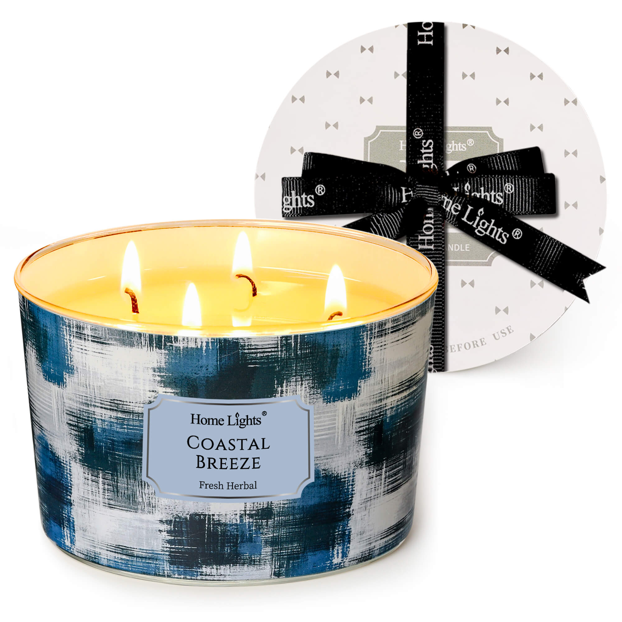 Picture of HomeLights Large jar Candle | 4-Wick Long-Lasting Scented Candles, 18oz Natural Soy Wax Candle for Home Scented, Scandinavian Minimalist Design Gifts for Women & Men, Coastal Breeze