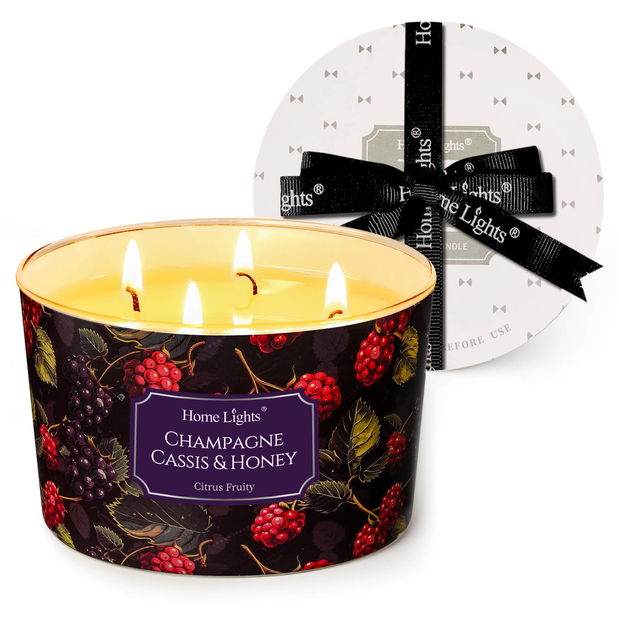 Picture of HomeLights Scented Candles for Women & Men, 18oz Candle Jars Aromatherapy 4-Wick Candle, Ideal for Eclectic Mixed Styles Home Decor and Gifts, Champagne Cassis & Honey
