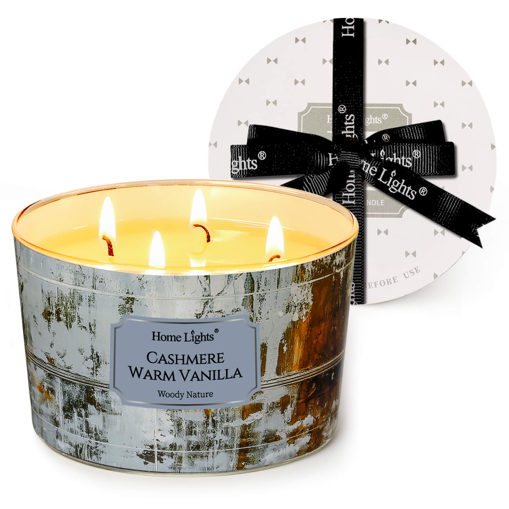 Picture of HomeLights Scented Candles for Women & Men, 18oz Candle Jars Aromatherapy 4-Wick Candle, Ideal for Industrial Chic Home Decor and Gifts, Cashmere Warm Vanilla