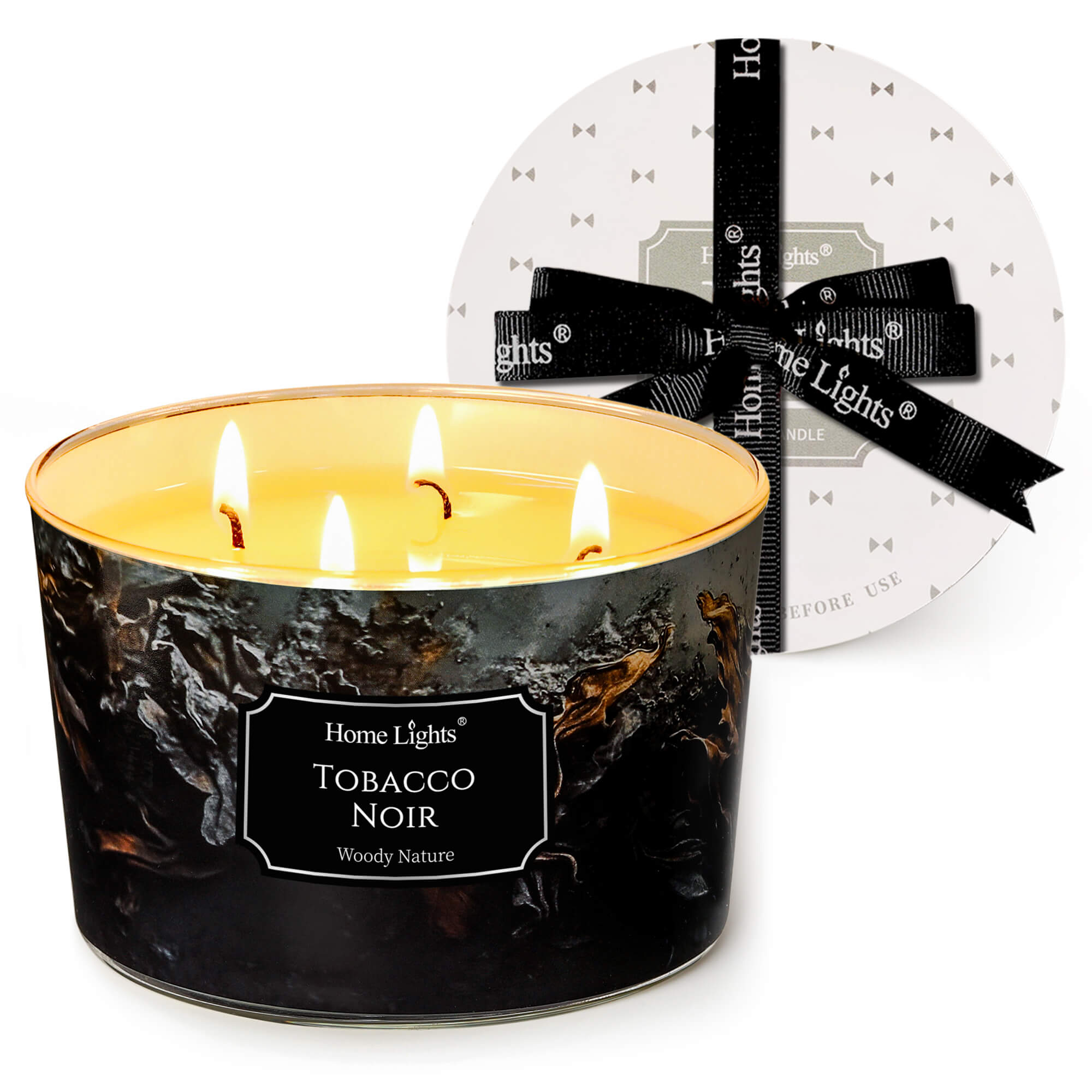 Picture of HomeLights Scented Candles for Women & Men, 18oz Candle Jars Aromatherapy 4-Wick Candle, Ideal for Industrial Chic Home Decor and Gifts, Tobacco Noir Fragrance