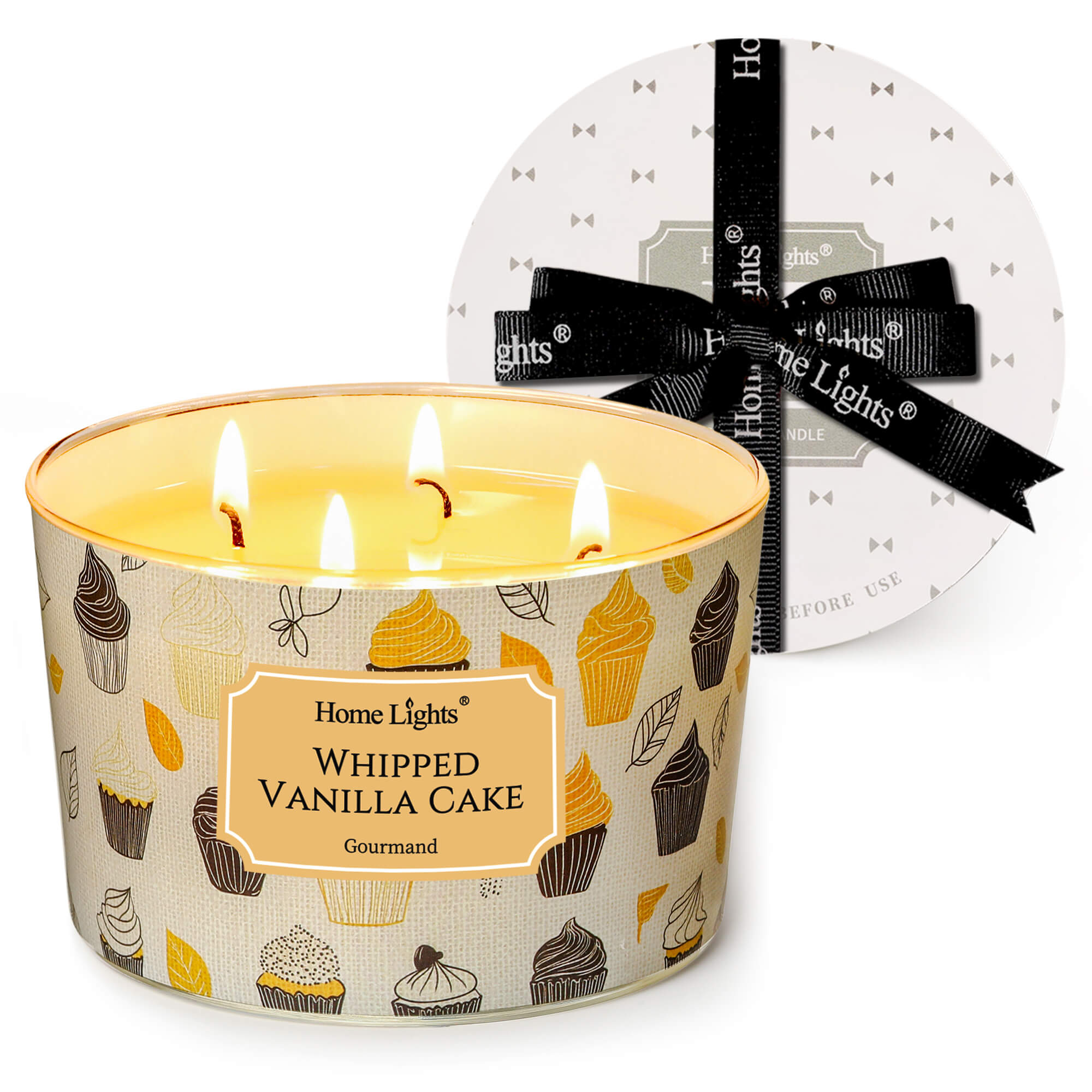 Picture of HomeLights Scented Candles for Women & Men, 18oz Candle Jars Aromatherapy 4-Wick Candle, Ideal for Rustic Modern Home Decor and Gifts, Whipped Vanilla Cake