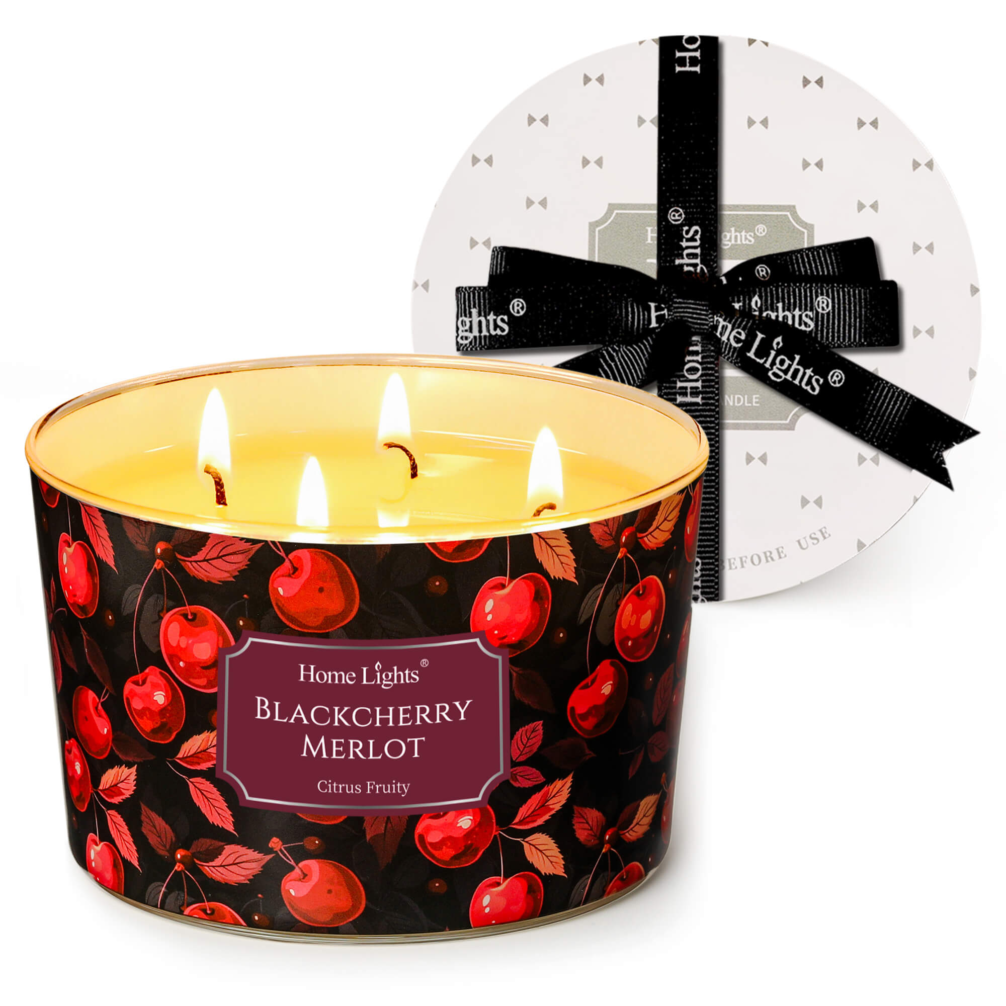 Picture of HomeLights Soy Wax Candles for Home Scented, 4-Wick Candles in Blackcherry Merlot Scented, Aromatherapy Candles Gift for Parties, Relaxing, Eclectic Mixed Styles, 18oz