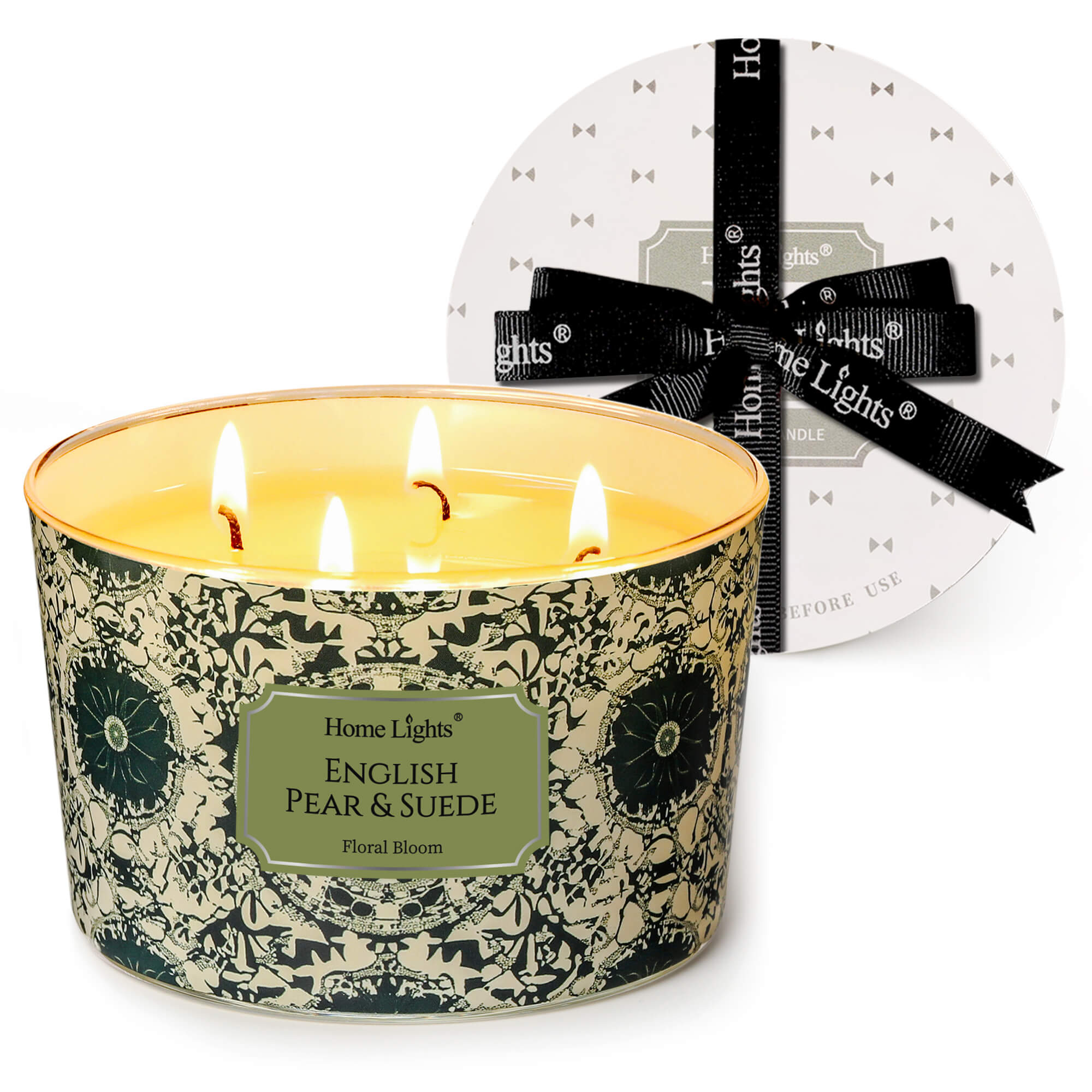 Picture of HomeLights Soy Wax Candles for Home Scented, 4-Wick Candles in English Pear & Suede Scented, Aromatherapy Candles Gift for Parties, Relaxing, Bohemian Natural Textures, 18oz