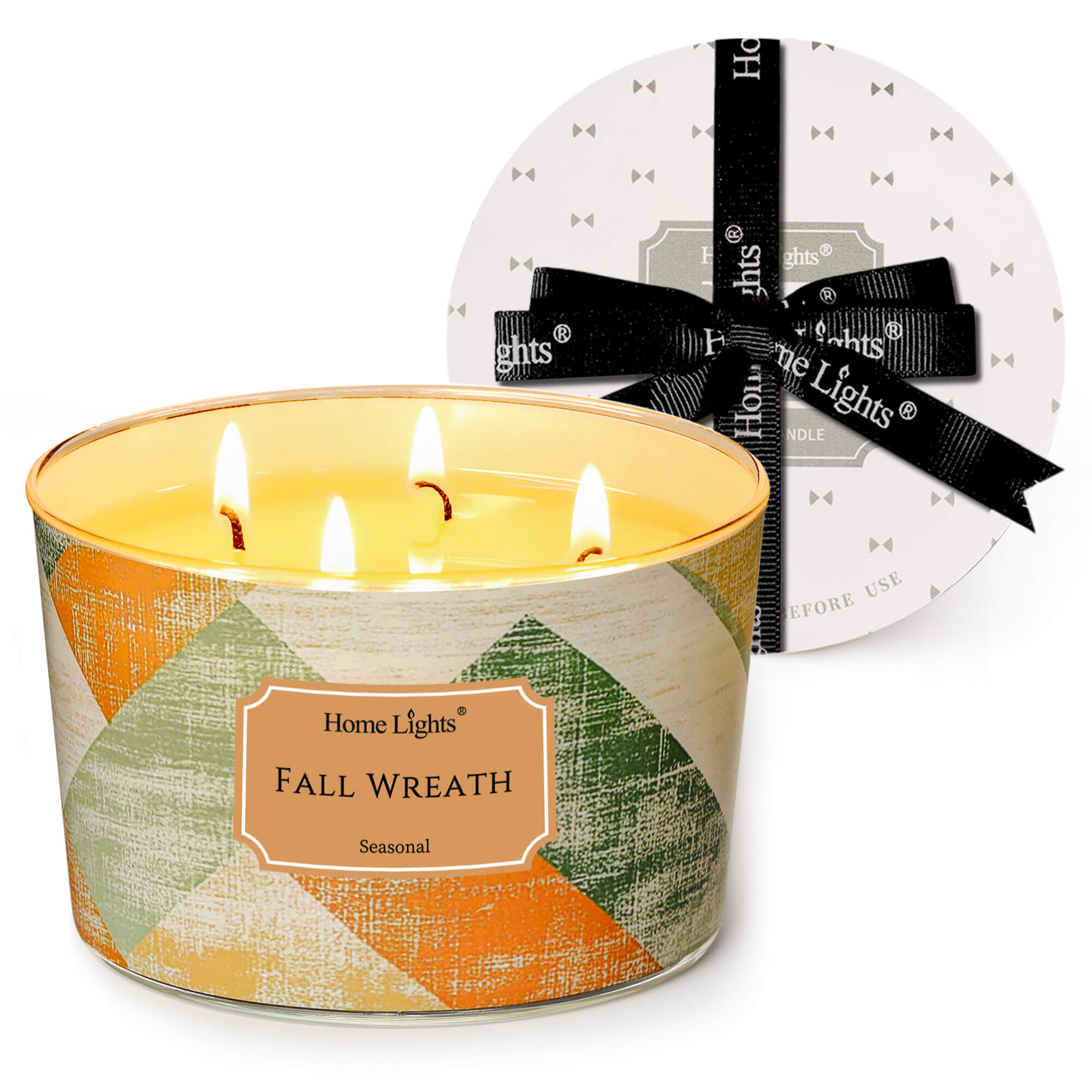 Picture of HomeLights Soy Wax Candles for Home Scented, 4-Wick Candles in Fall Wreath Scented, Rustic Modern Aromatherapy Candles Gift for Parties, Relaxing, 18oz